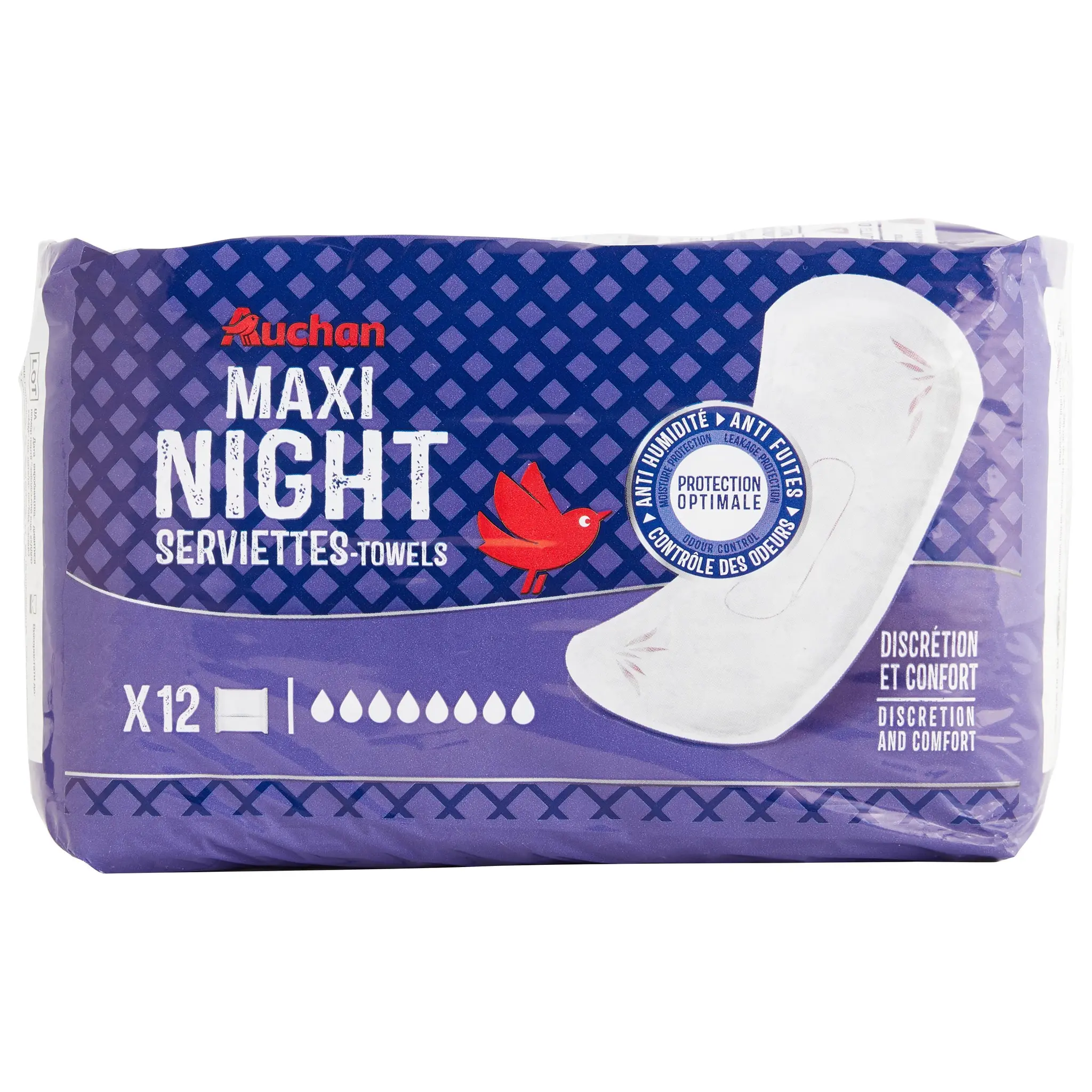AUCHAN Maxi night serviettes hygiéniques sans ailettes