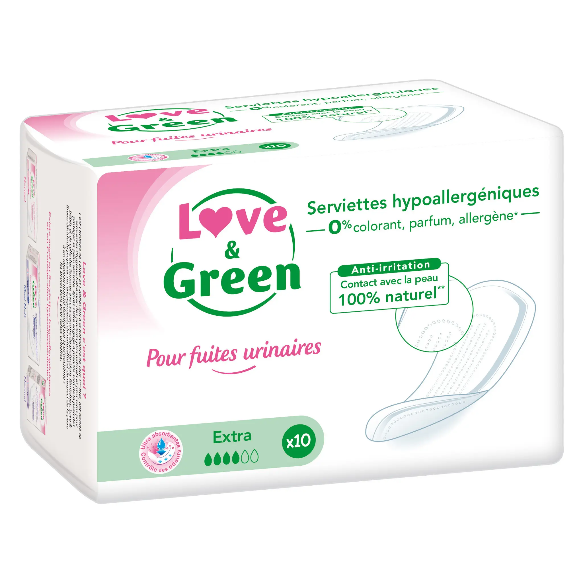 LOVE & GREEN Serviettes pour fuites urinaires hypoallergéniques extra