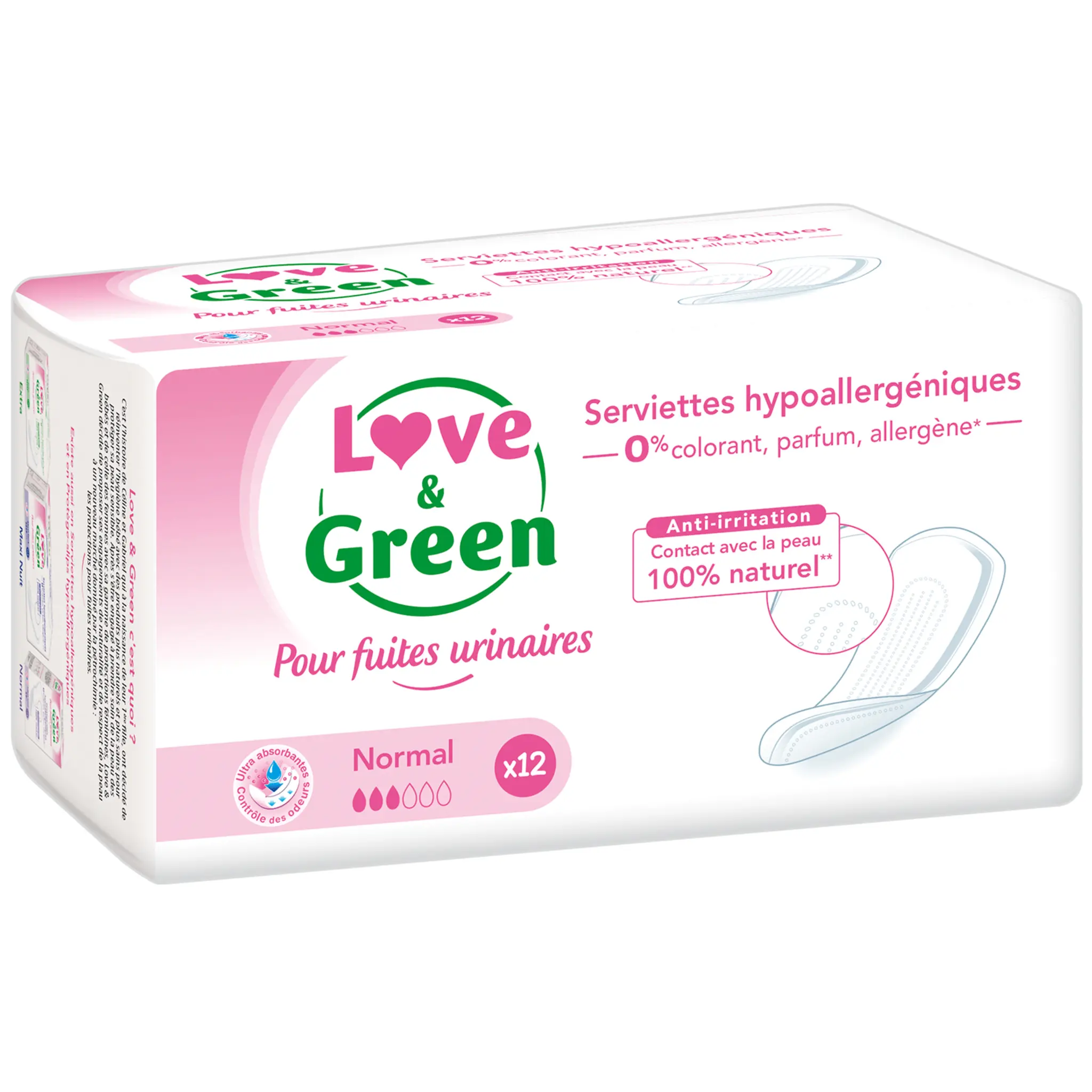 LOVE & GREEN Serviettes pour fuites urinaires hypoallergéniques normal