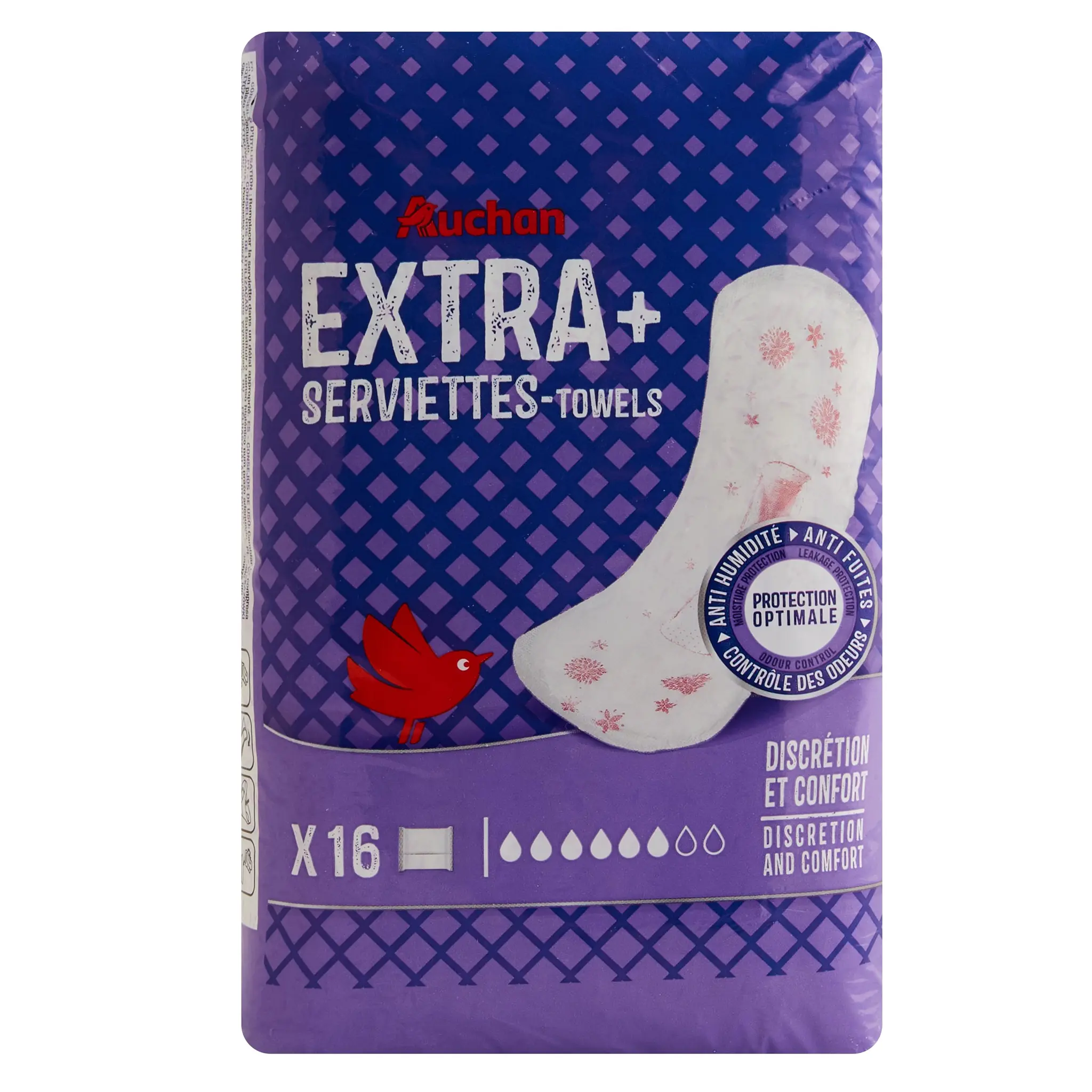AUCHAN Serviettes hygiéniques sans ailettes extra+
