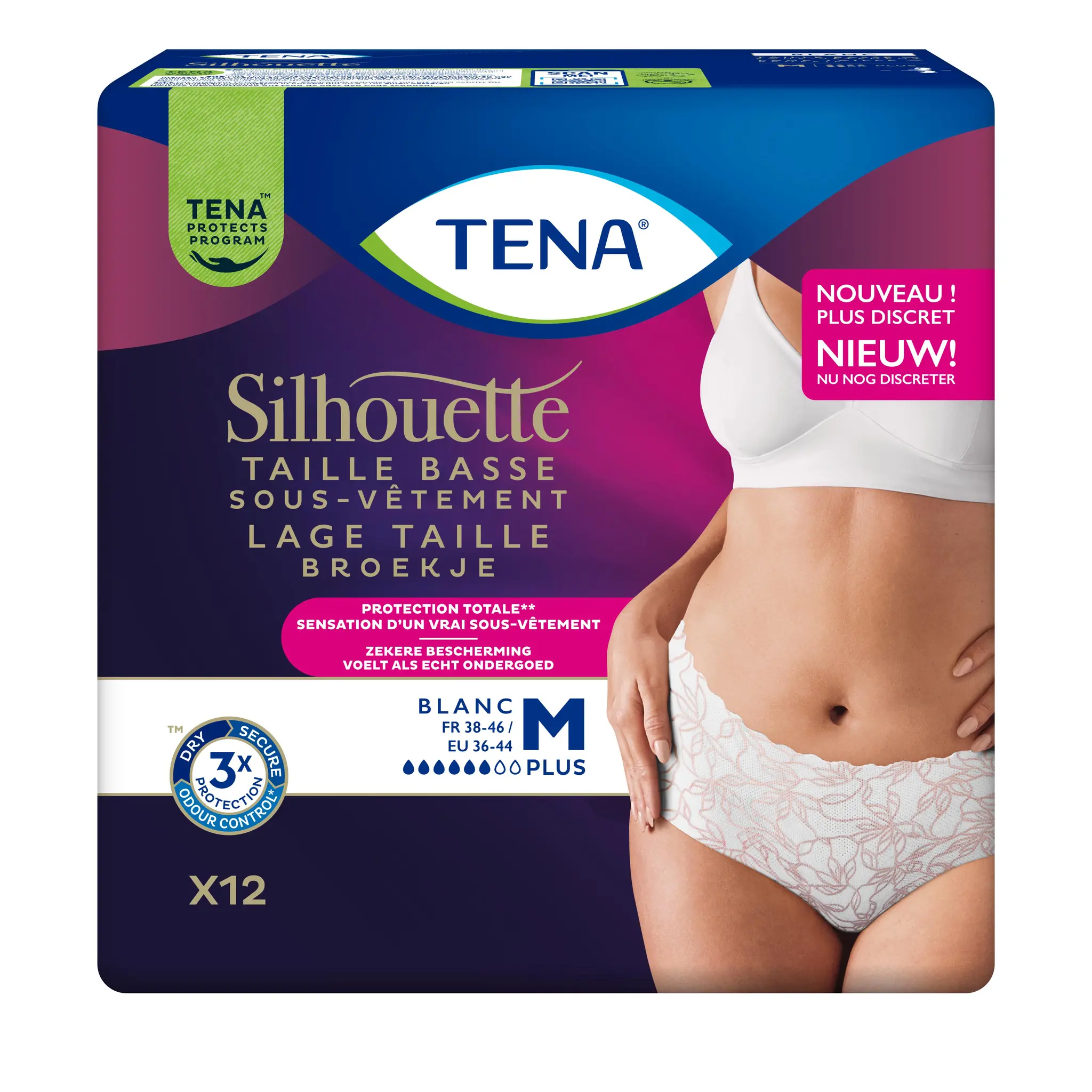 TENA Silhouette Taille basse sous-vêtement taille M 38-46 blanc