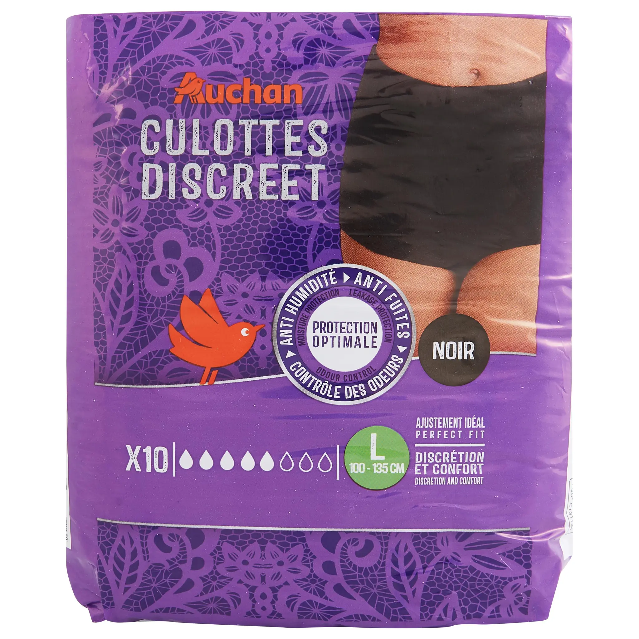 AUCHAN Culottes discreet anti-fuites protection optimale noir taille L