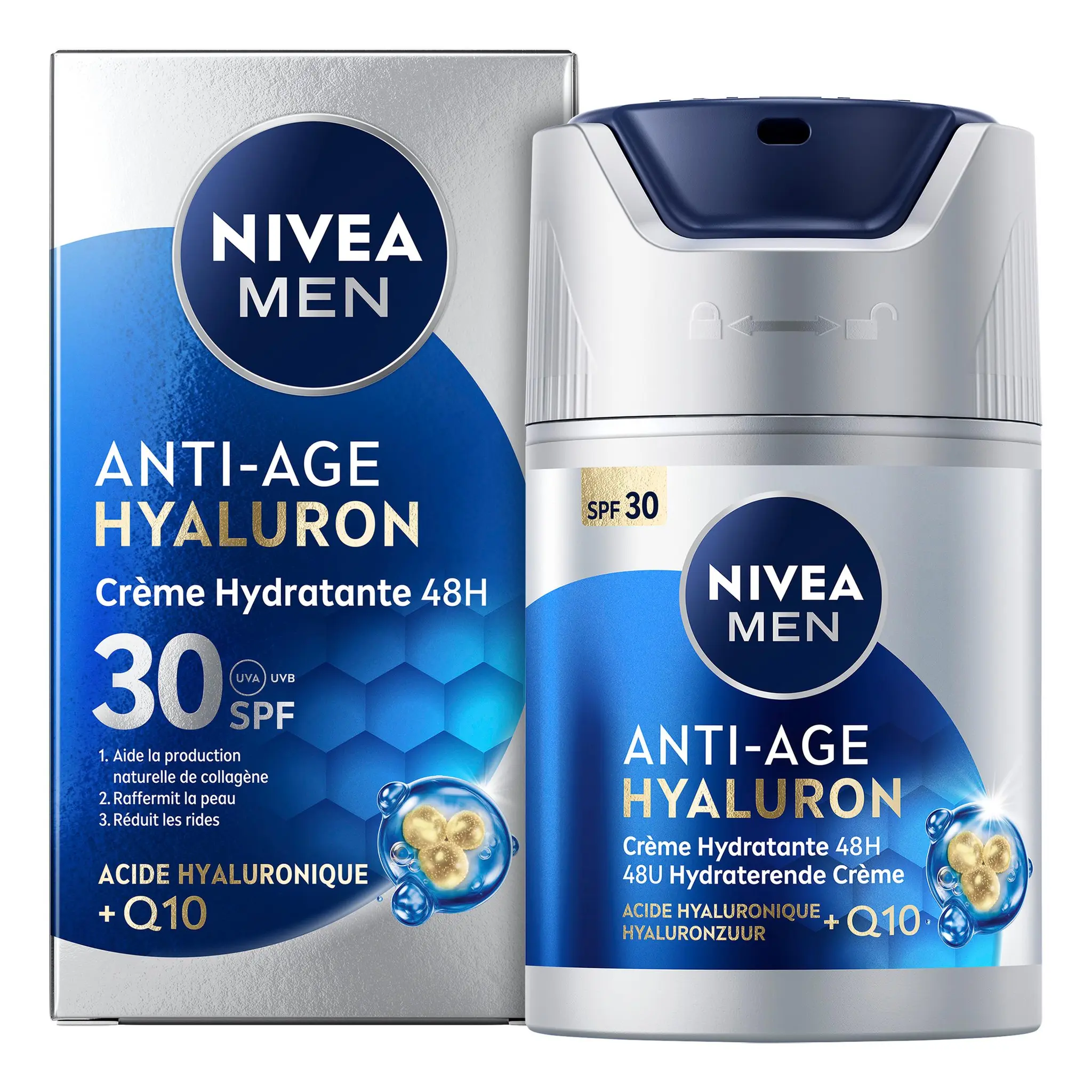 NIVEA MEN Crème hydratante anti-âge hyaluron SPF30 à l'acide hyaluronique+Q10