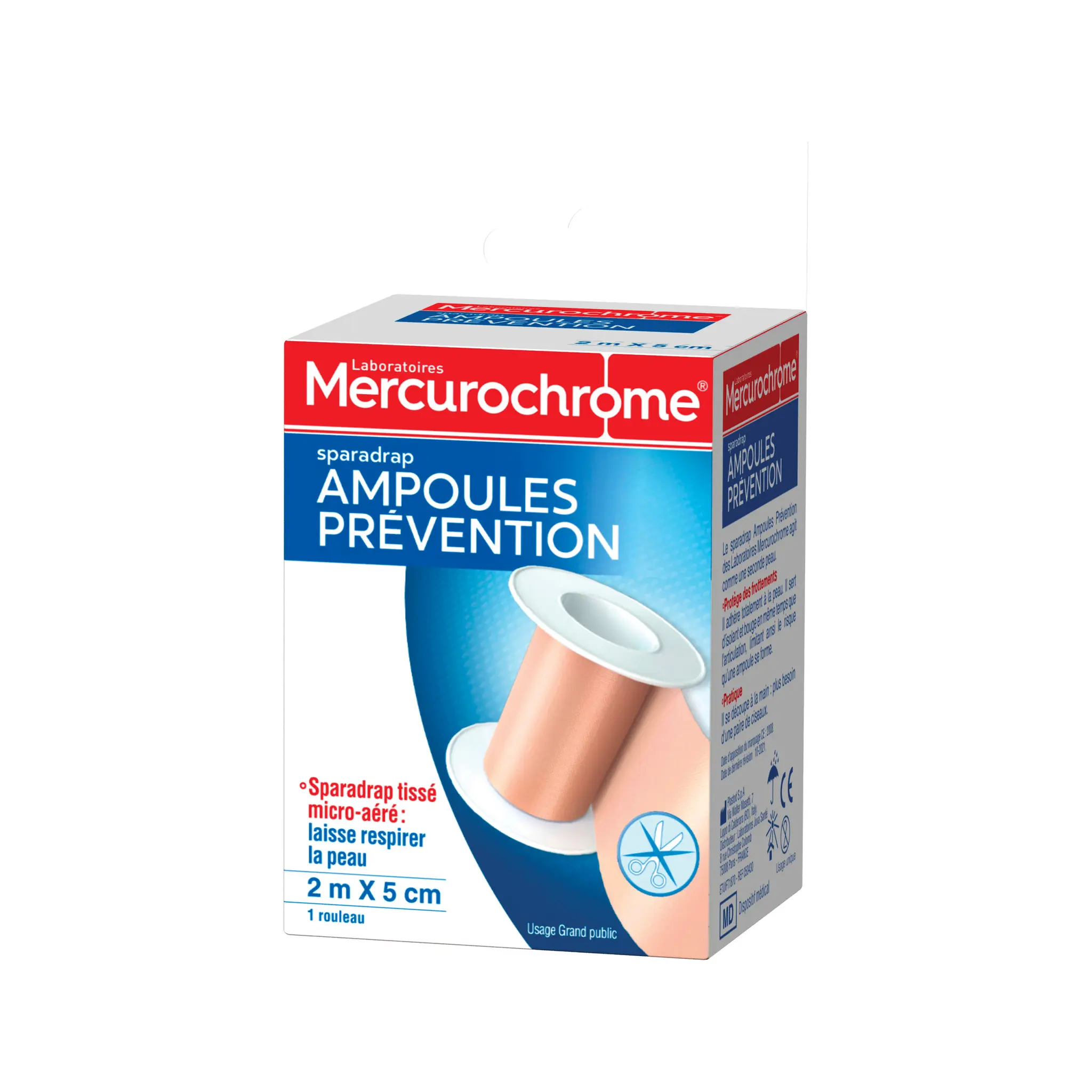 MERCUROCHROME Sparadrap prévention ampoules 2mx5cm