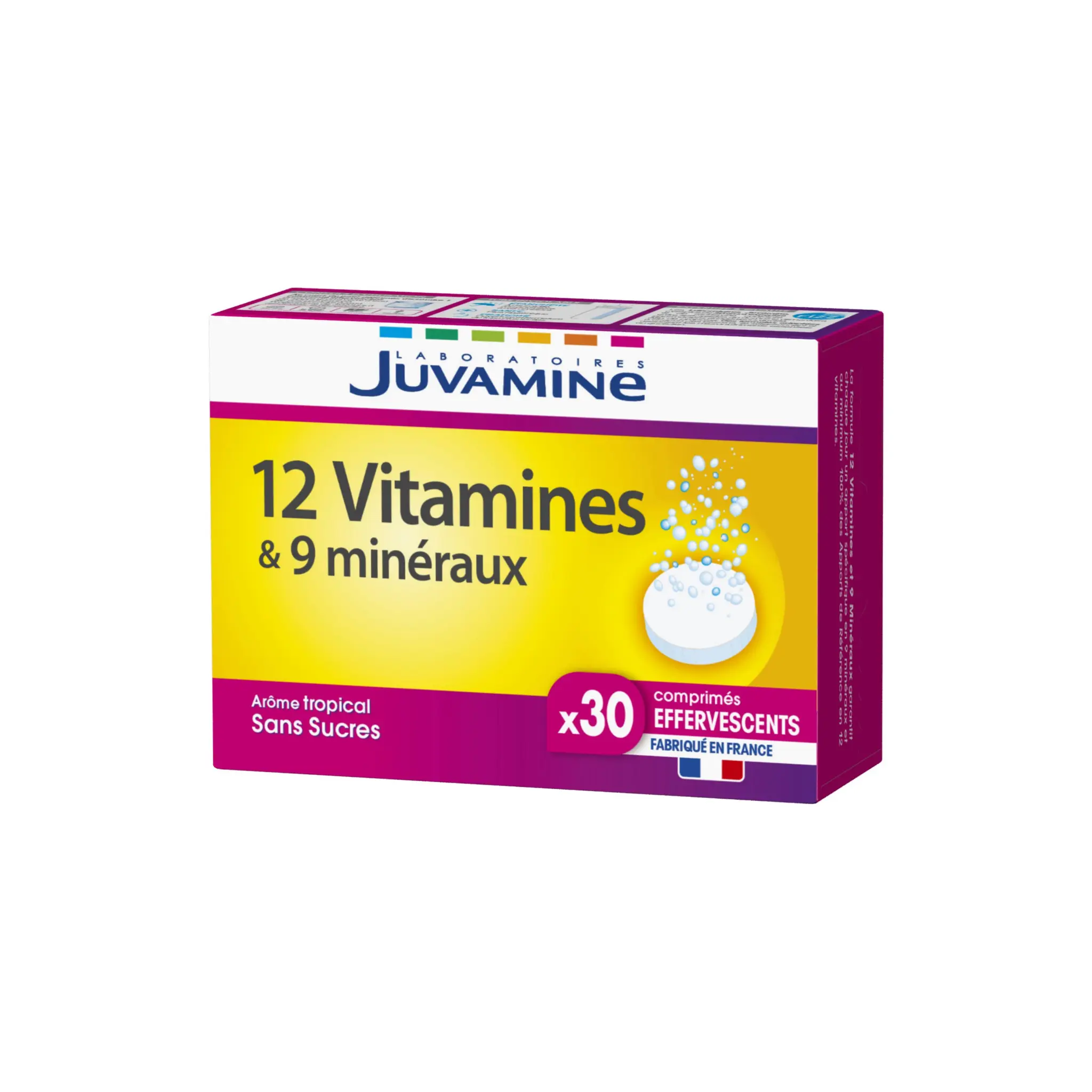 JUVAMINE Comprimés effervescents 12 vitamines et 9 minéraux arôme tropical sans sucres