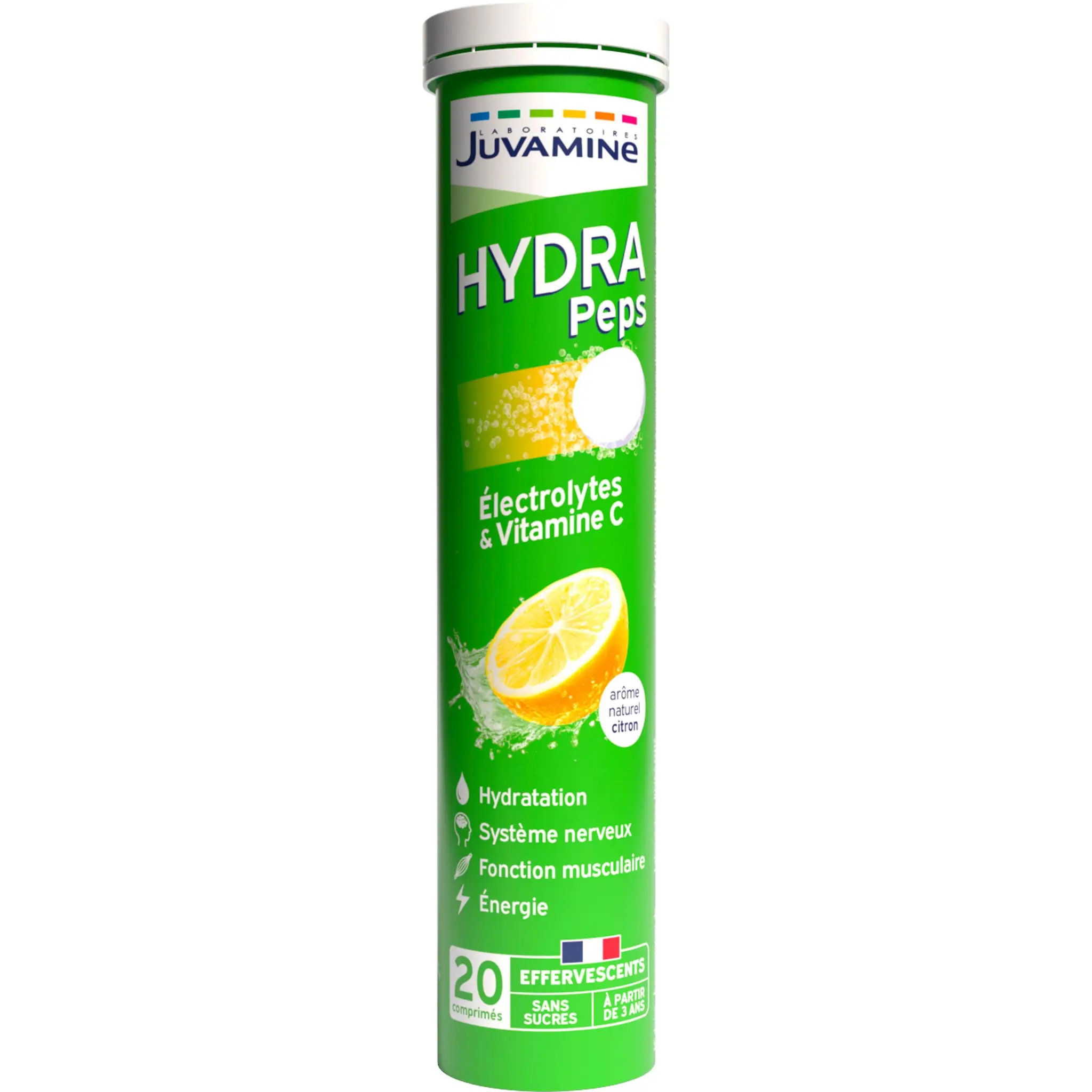 JUVAMINE Hydra peps électrolytes et vitamine C arôme naturel de citron effervescent