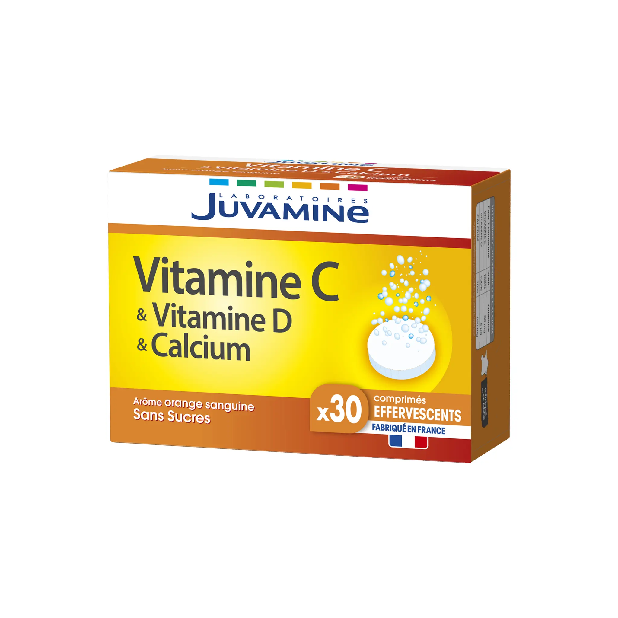 JUVAMINE Comprimés vitamine C & vitamine D & calcium arôme orange sanguine sans sucres