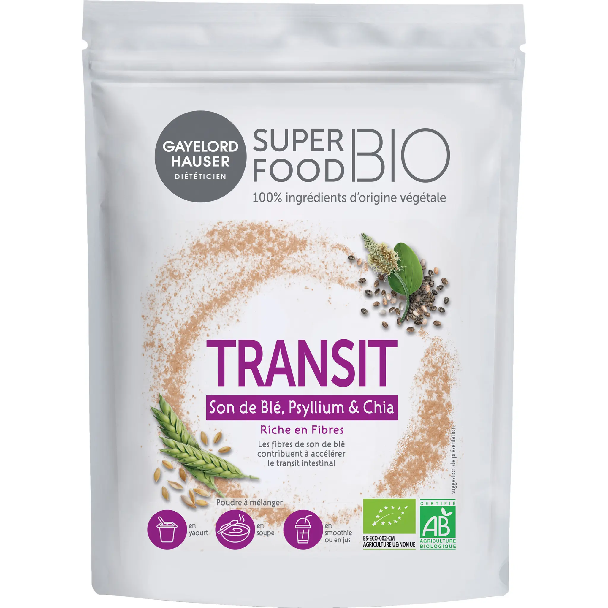 GAYELORD HAUSER Transit Poudre son de blé psyllium & chia bio
