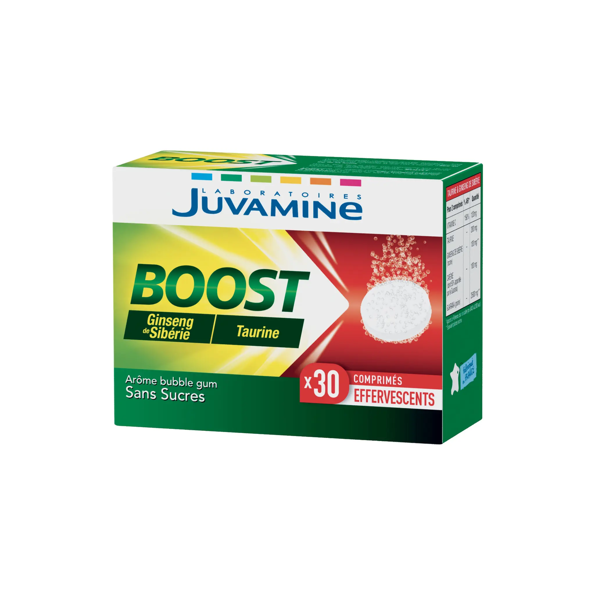 JUVAMINE Boost ginseng de Sibérie taurine arôme bubble gum sans sucre en comprimés