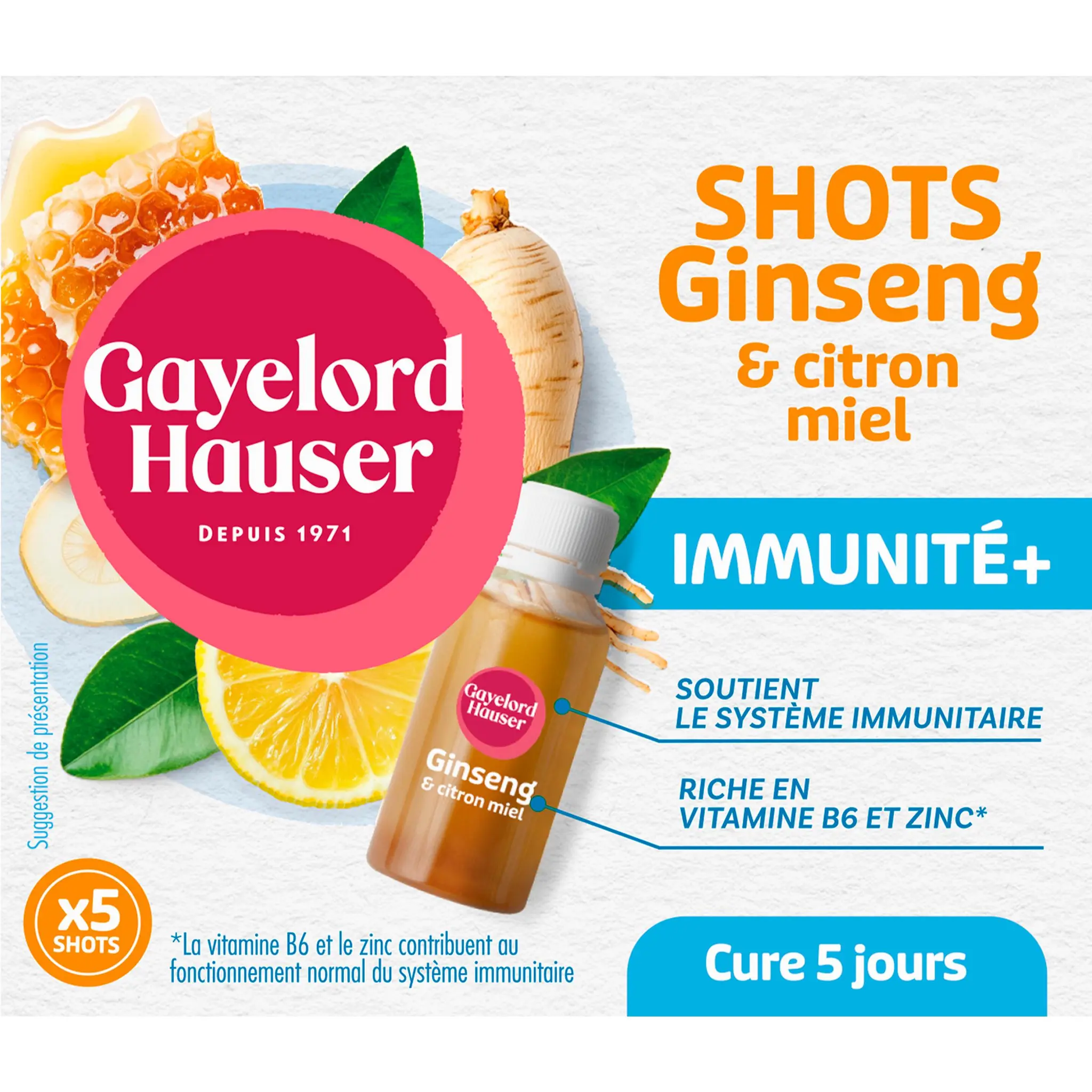 GAYELORD HAUSER Shots Ginseng et citron miel Immunité +