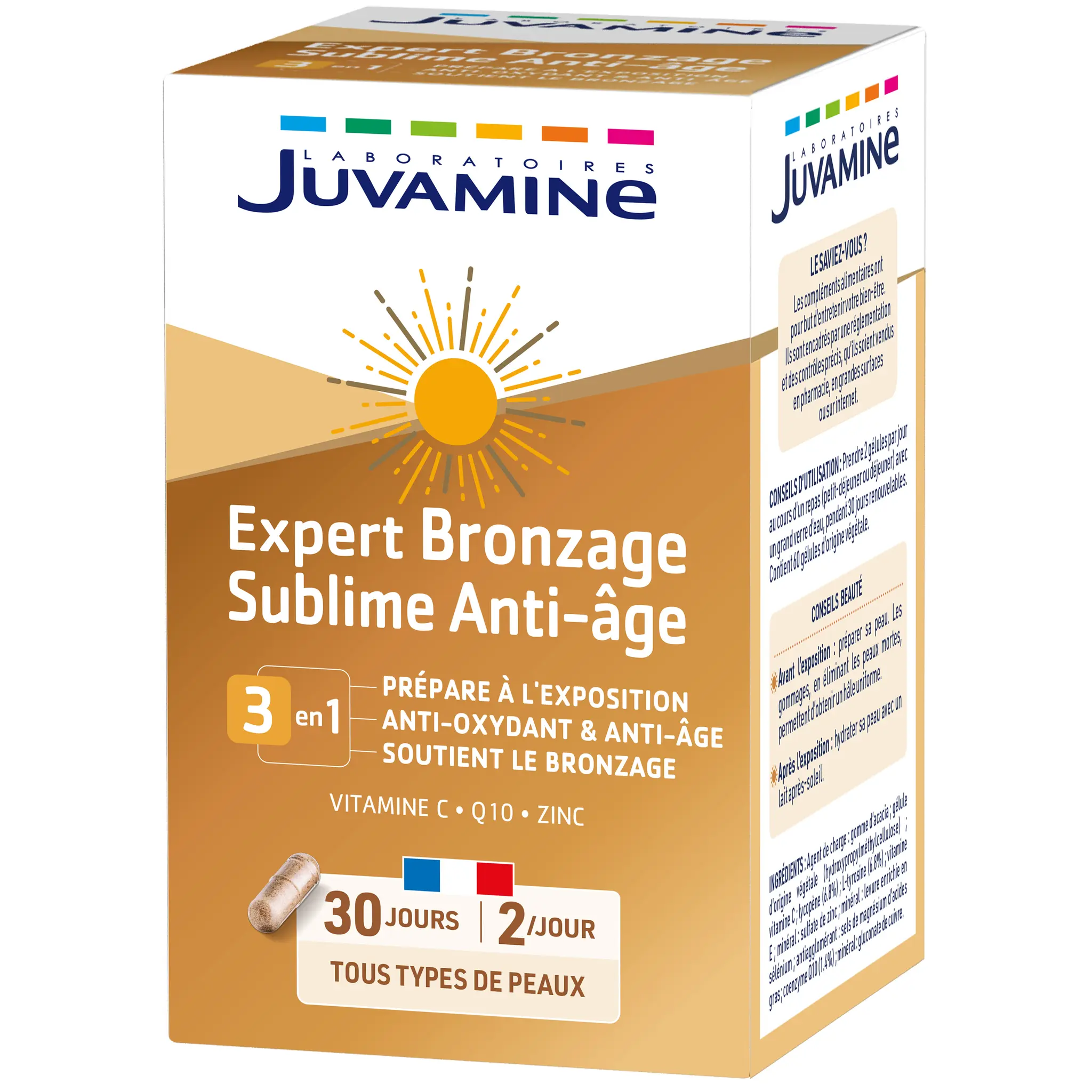 JUVAMINE Expert bronzage sublime anti-âge 3 en 1 tous types de peaux en Gélules