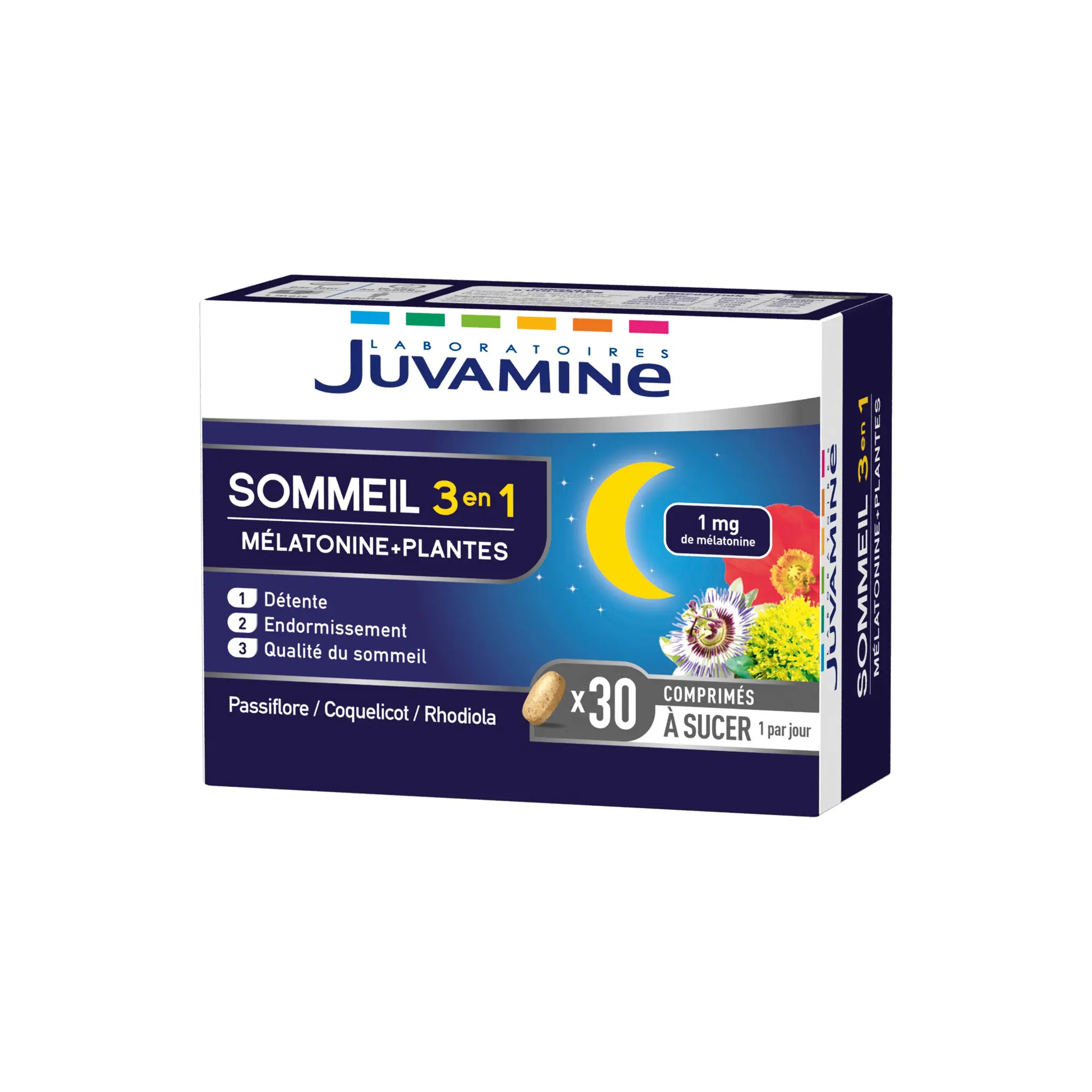 JUVAMINE Comprimés sommeil 3 en 1 mélatonine + plantes