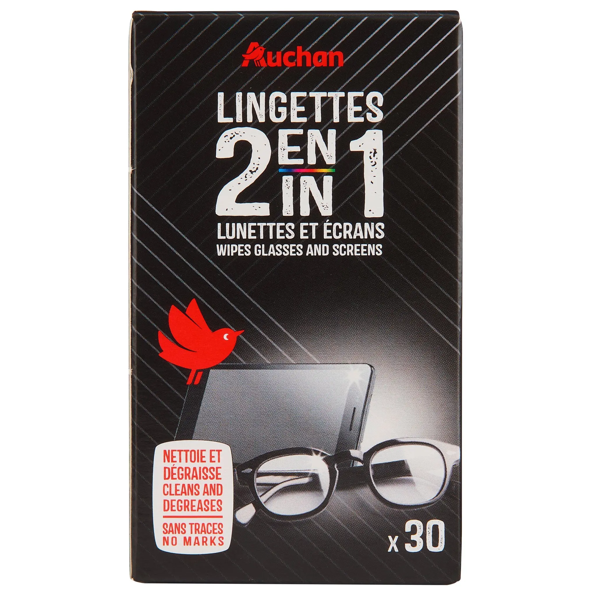 AUCHAN Lingettes lunettes et écrans 2 en 1