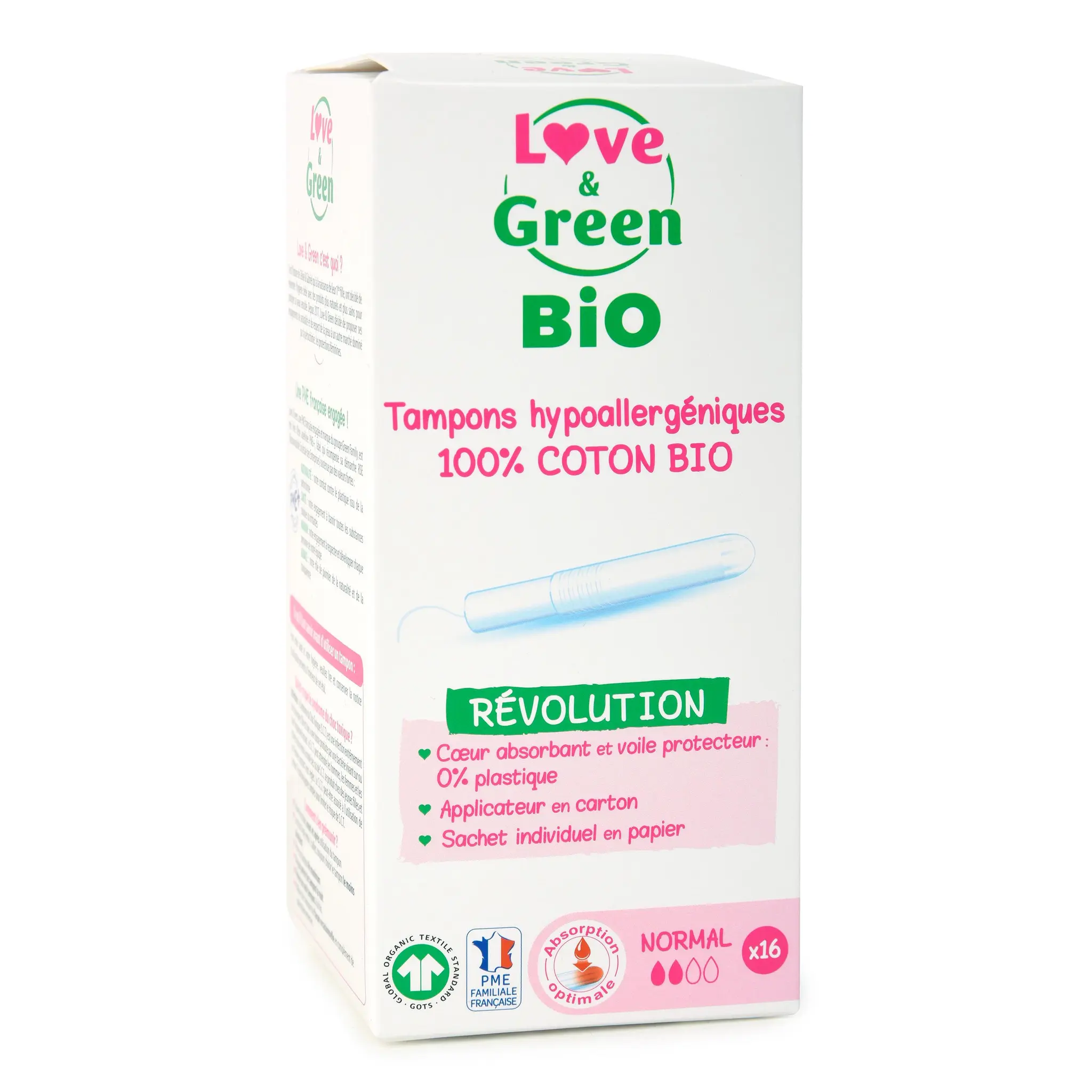LOVE & GREEN Tampons hypoallergénique normal avec applicateur bio