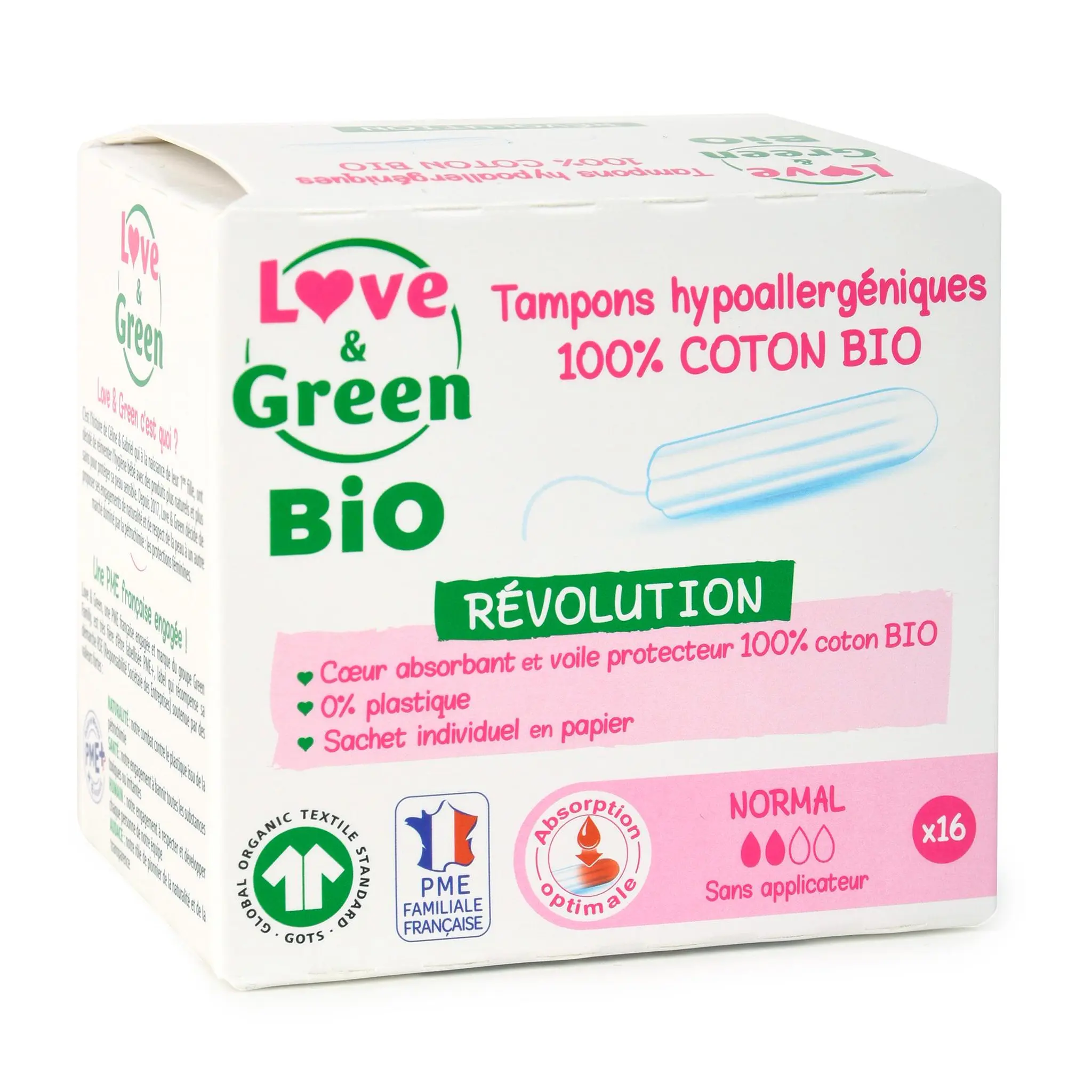LOVE & GREEN Tampons hypoallergénique sans applicateur bio