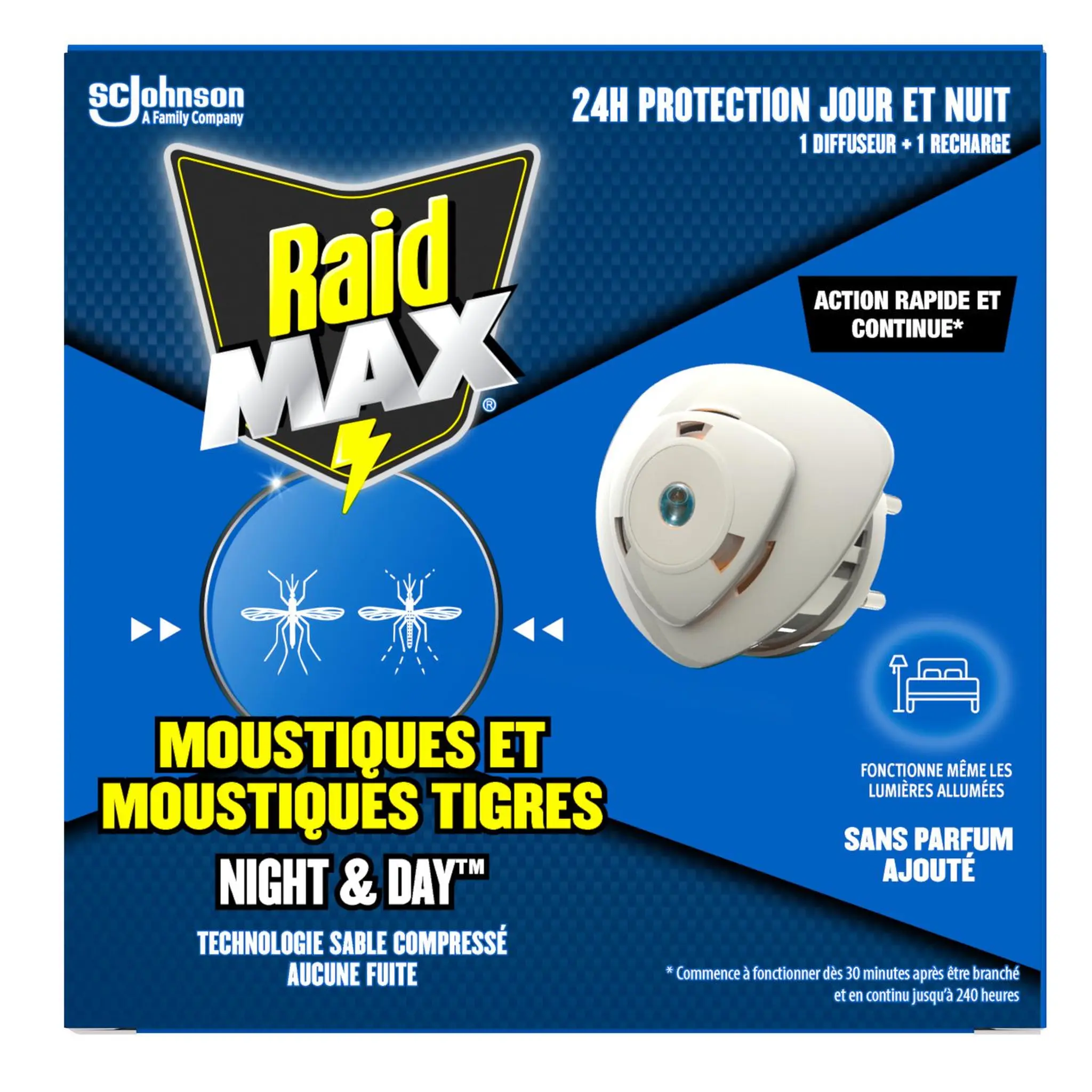 RAID Max diffuseur jour et nuit anti-moustiques et moustiques tigres