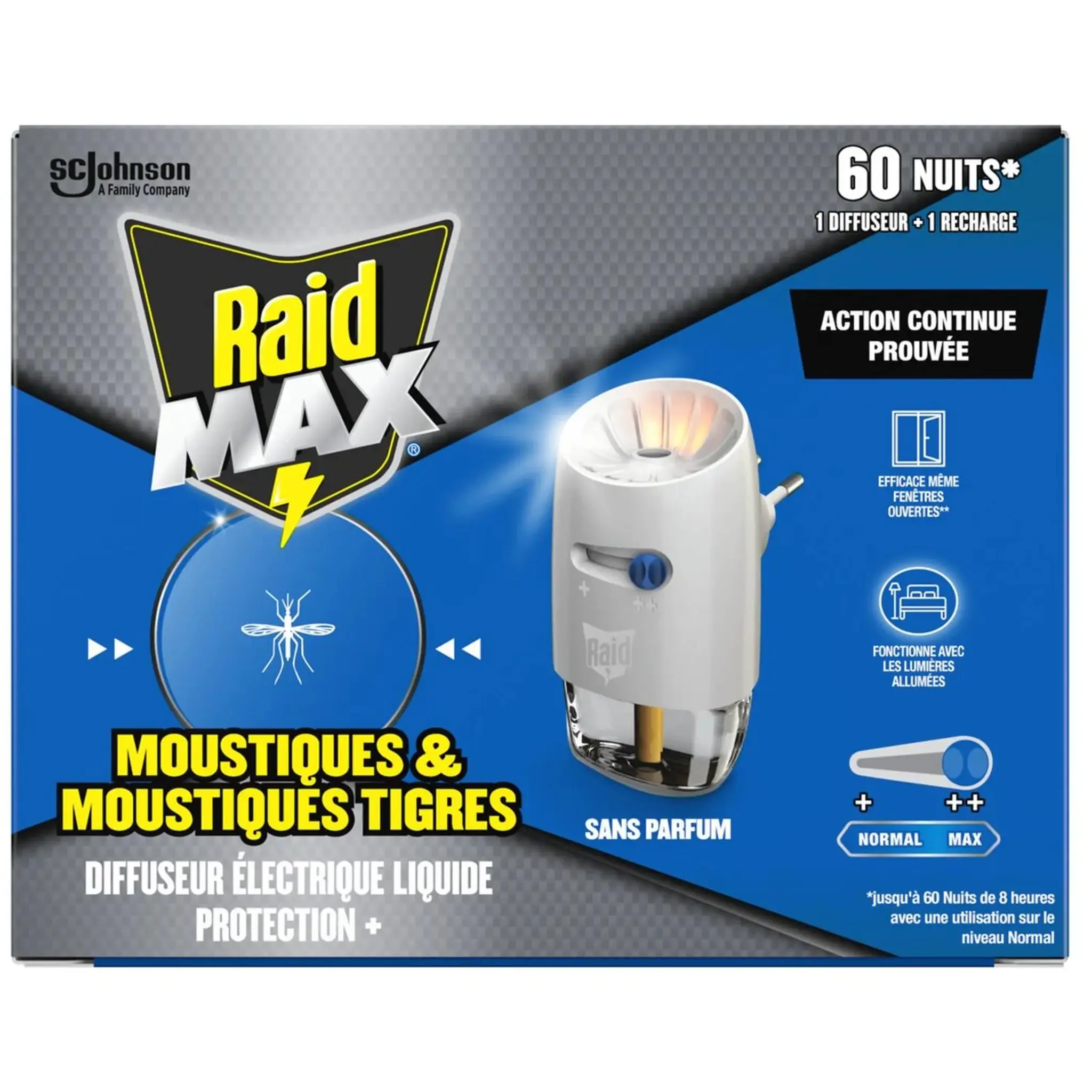 RAID Max Diffuseur électrique liquide protection+ anti moustiques et moustiques tigre et recharge sans parfum