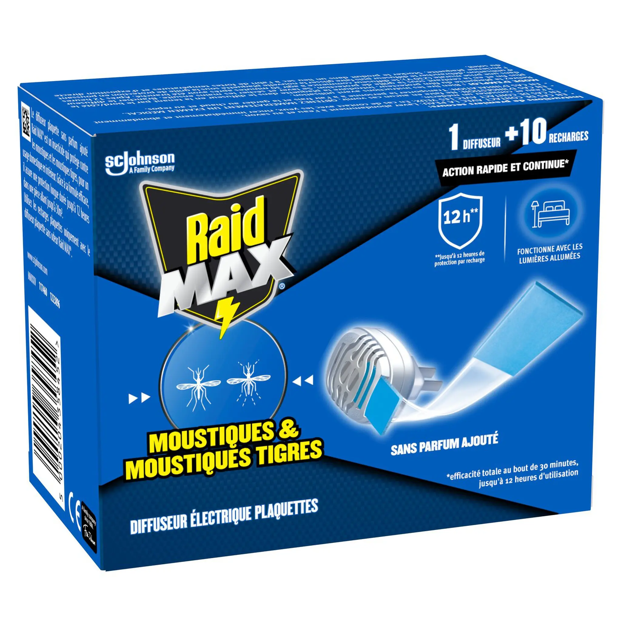 RAID Max Diffuseur électrique plaquette inodore anti moustiques et moustiques tigres TP18
