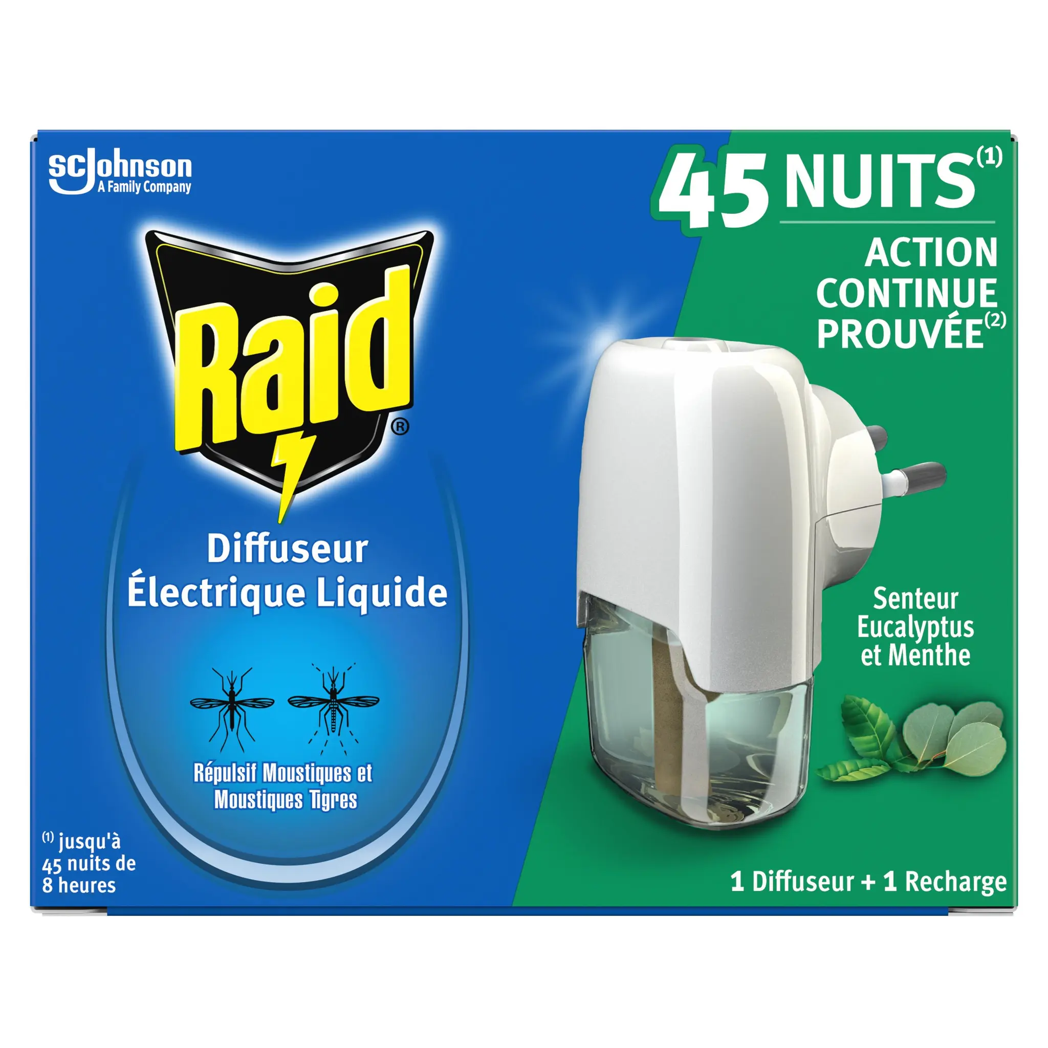 RAID Diffuseur électrique liquide senteur eucalyptus et menthe contre les moustiques et les moustiques tigres