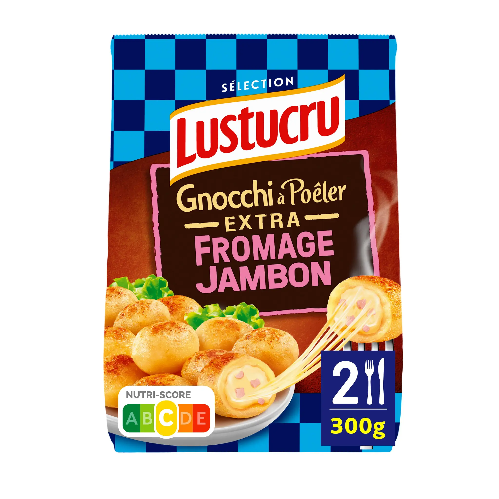 LUSTUCRU Gnocchi à poêler extra au fromage et jambon