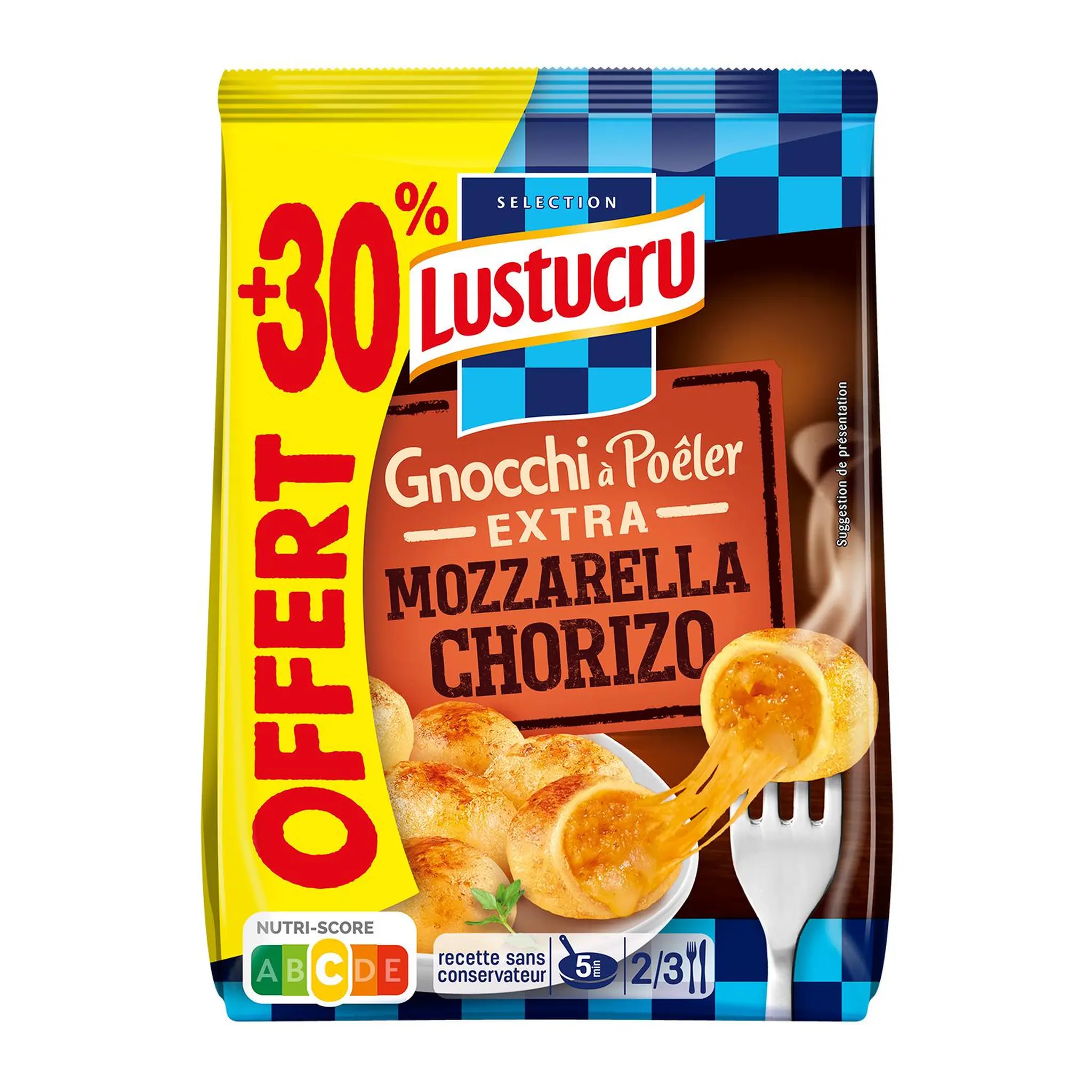 LUSTUCRU SELECTION Gnocchi à poêler extra mozzarella chorizo