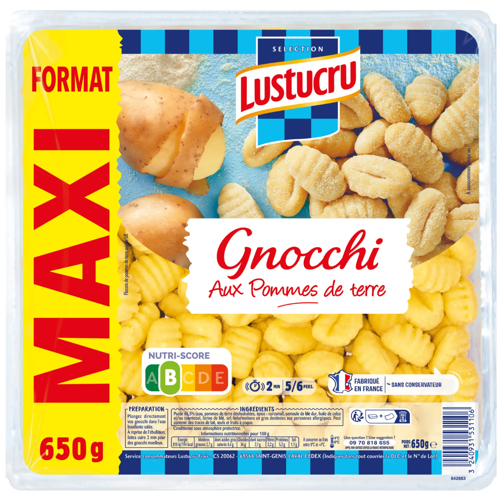 LUSTUCRU Gnocchi à l'eau format maxi