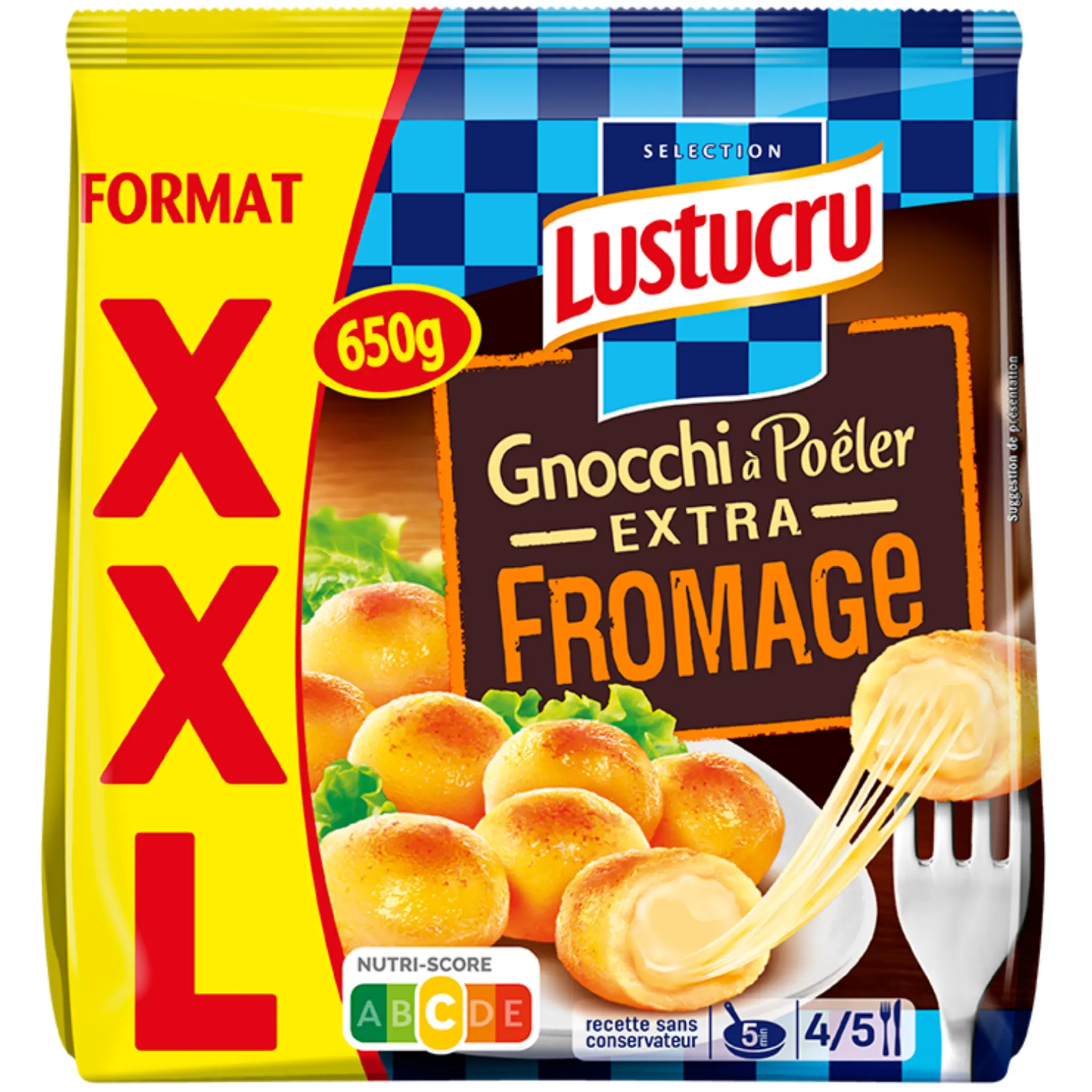 LUSTUCRU Gnocchi à poêler extra fromage format XXL