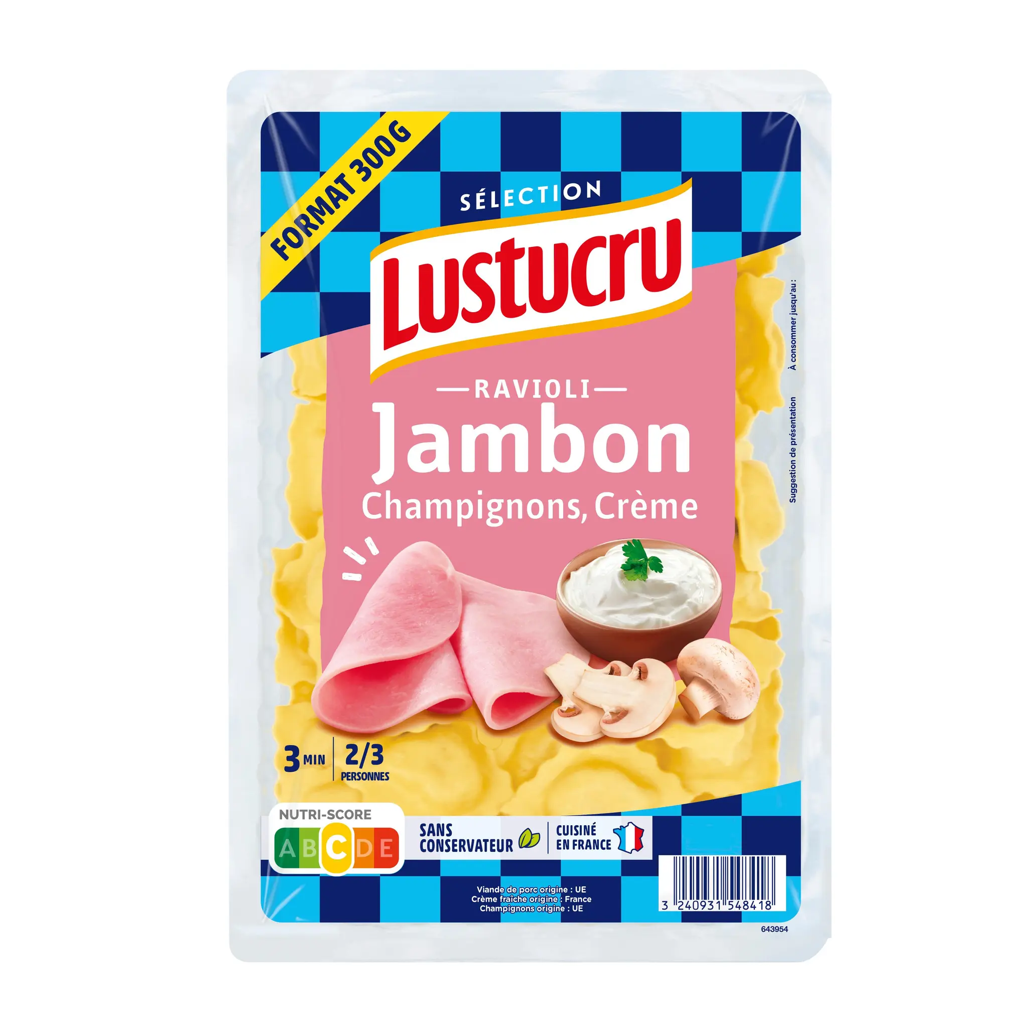 LUSTUCRU Ravioli au jambon champignons crème