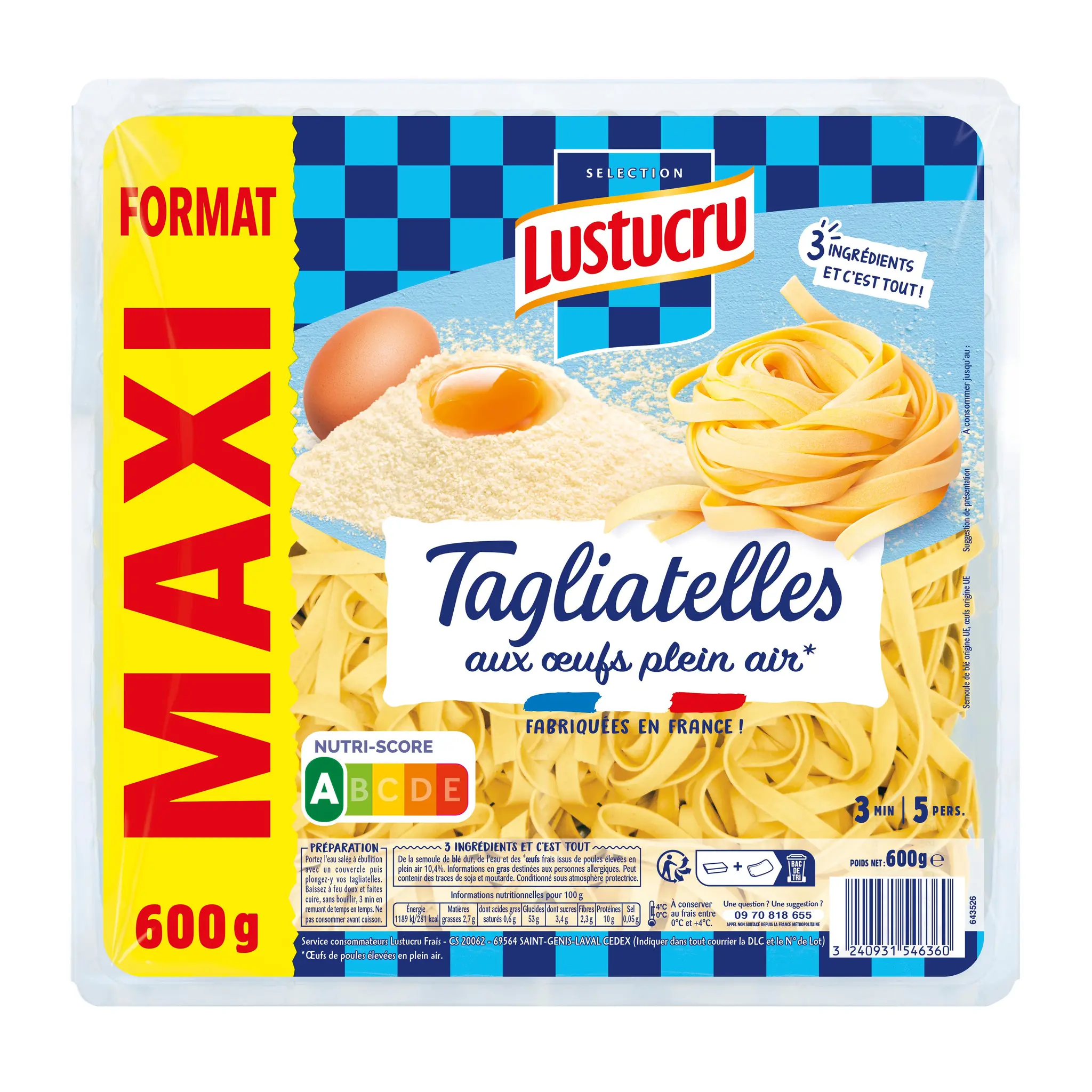 LUSTUCRU Tagliatelles aux œufs frais format Maxi