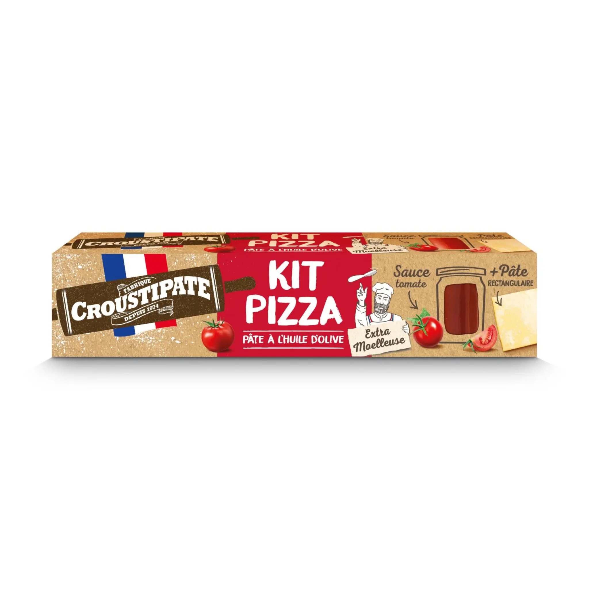 CROUSTIPATE Kit pizza pâte rectangulaire et sauce tomate