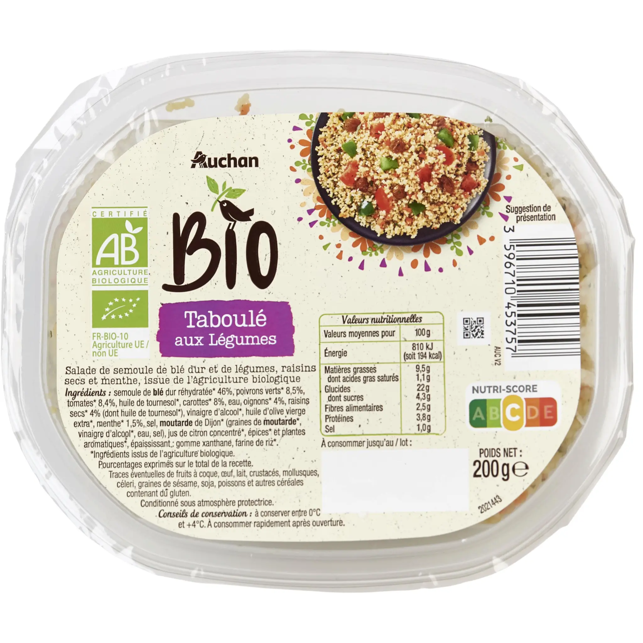 AUCHAN BIO Taboulé aux légumes