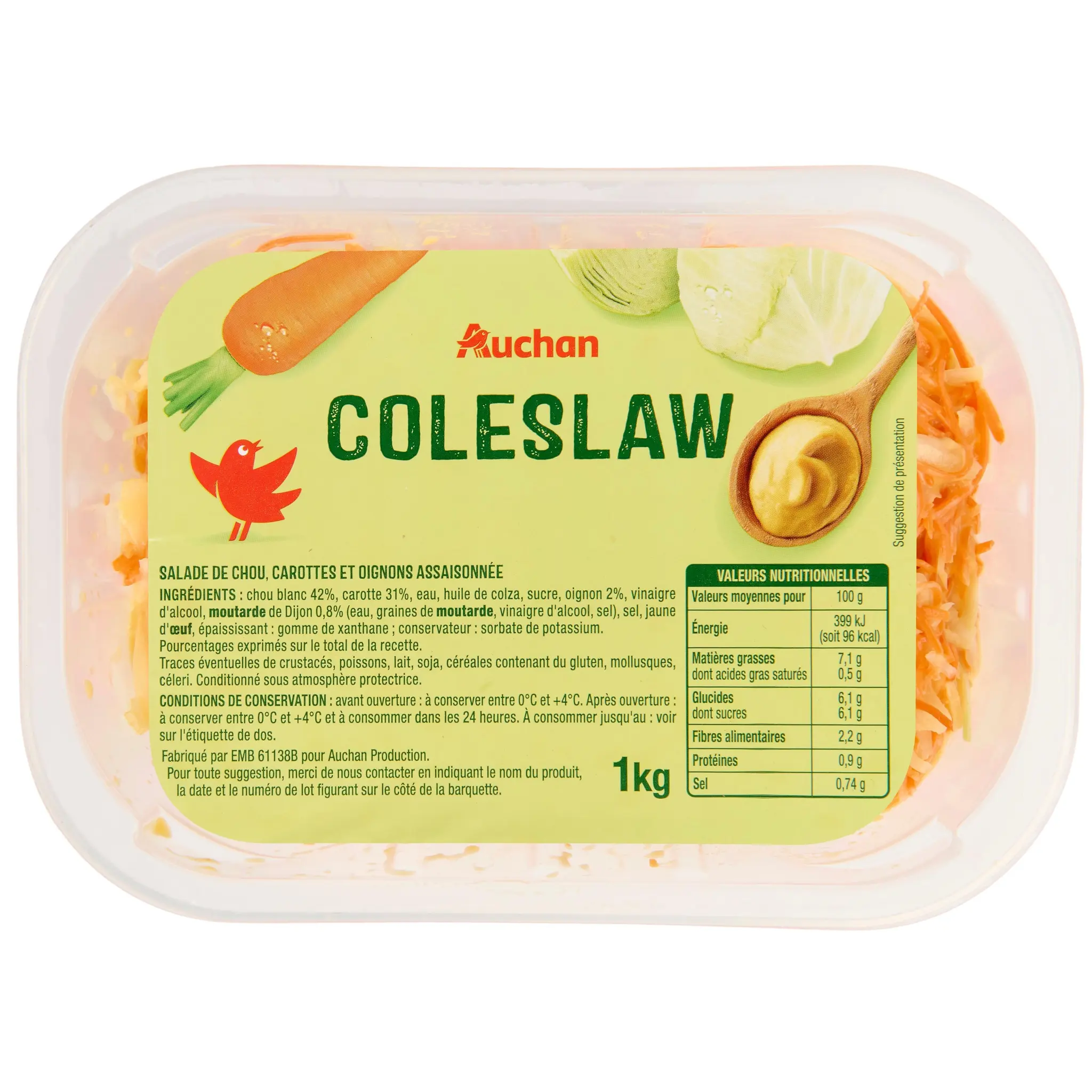 AUCHAN Coleslaw chou et carottes
