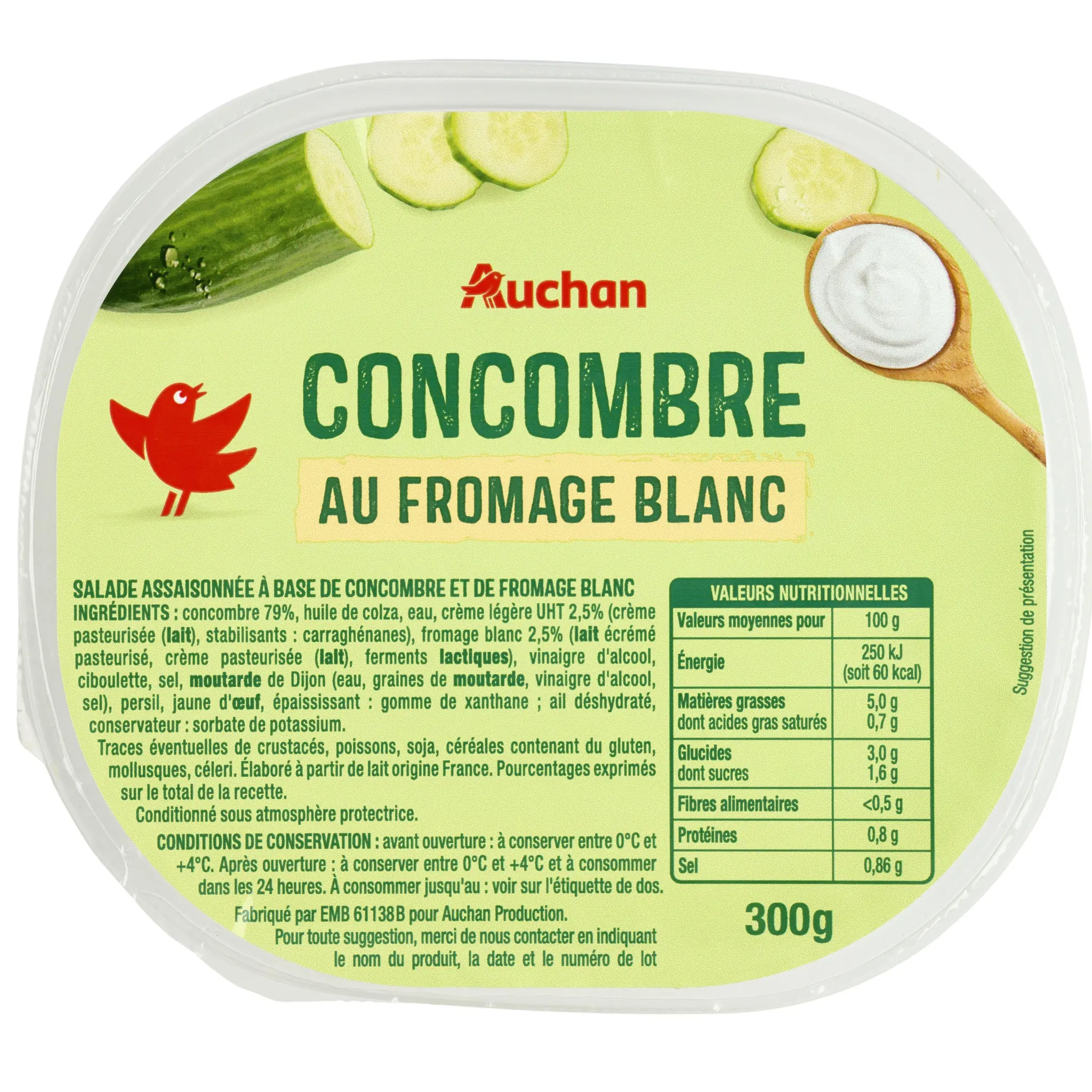 AUCHAN Concombre au fromage blanc