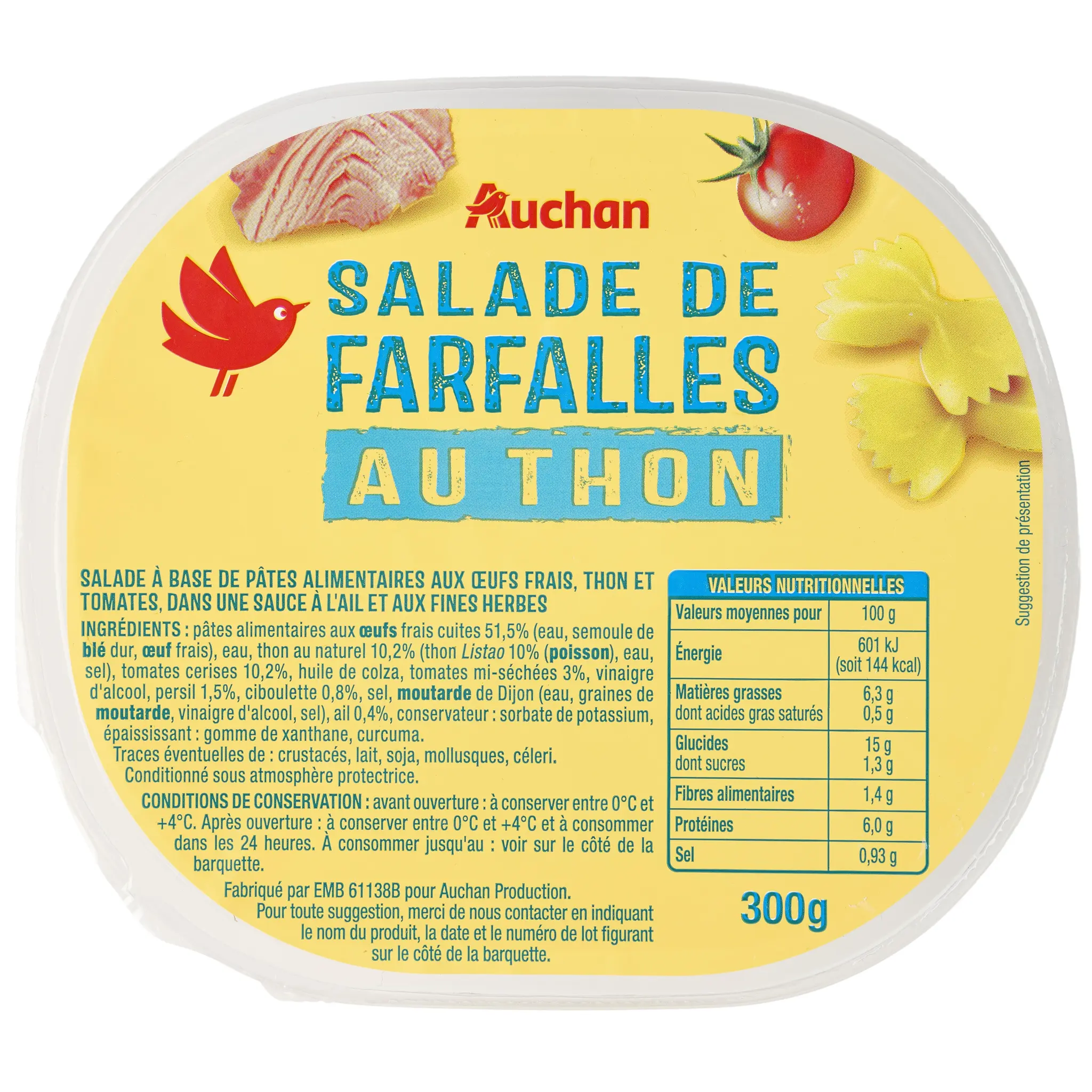 AUCHAN Salade de farfalles au thon