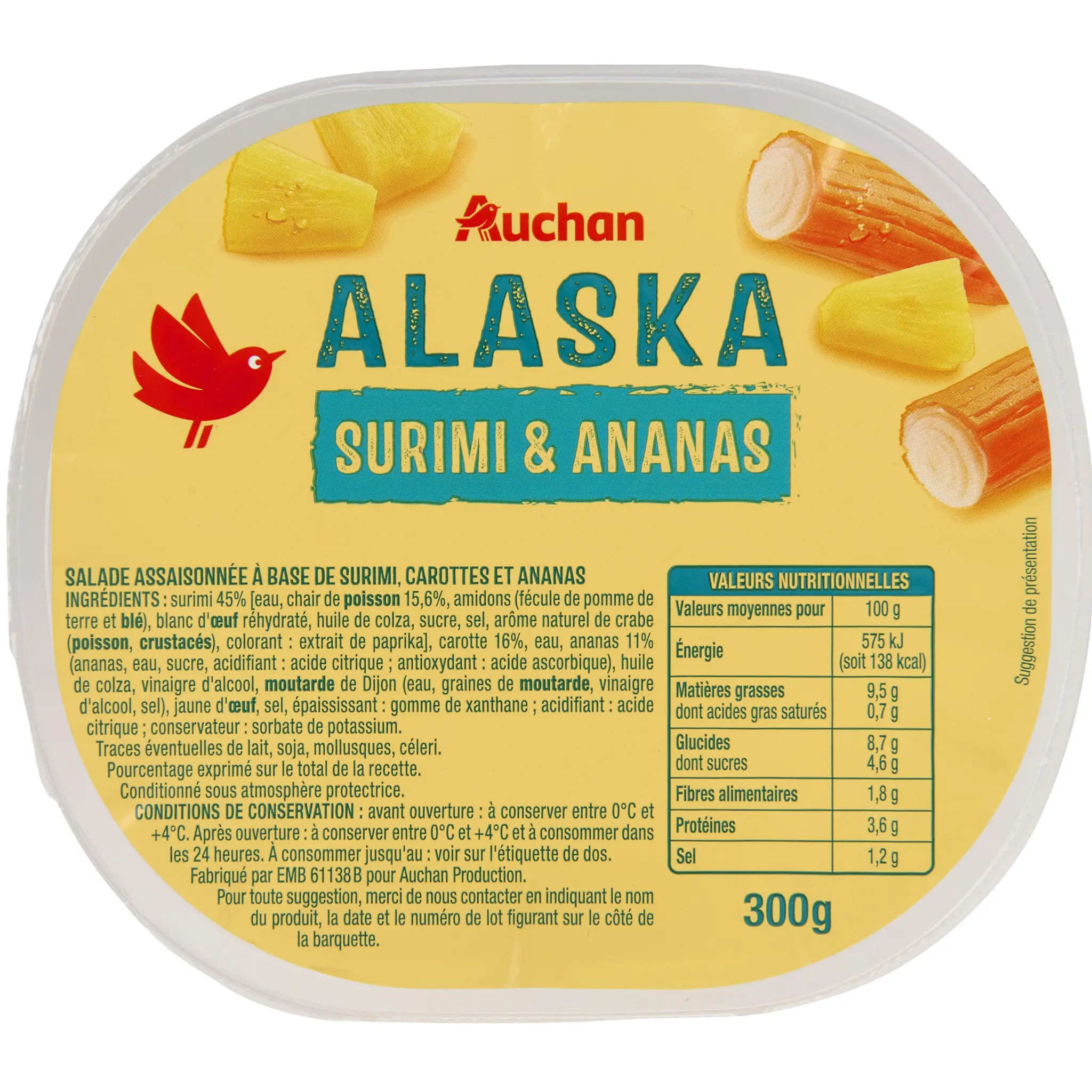AUCHAN Salade Alaska au surimi carottes et ananas
