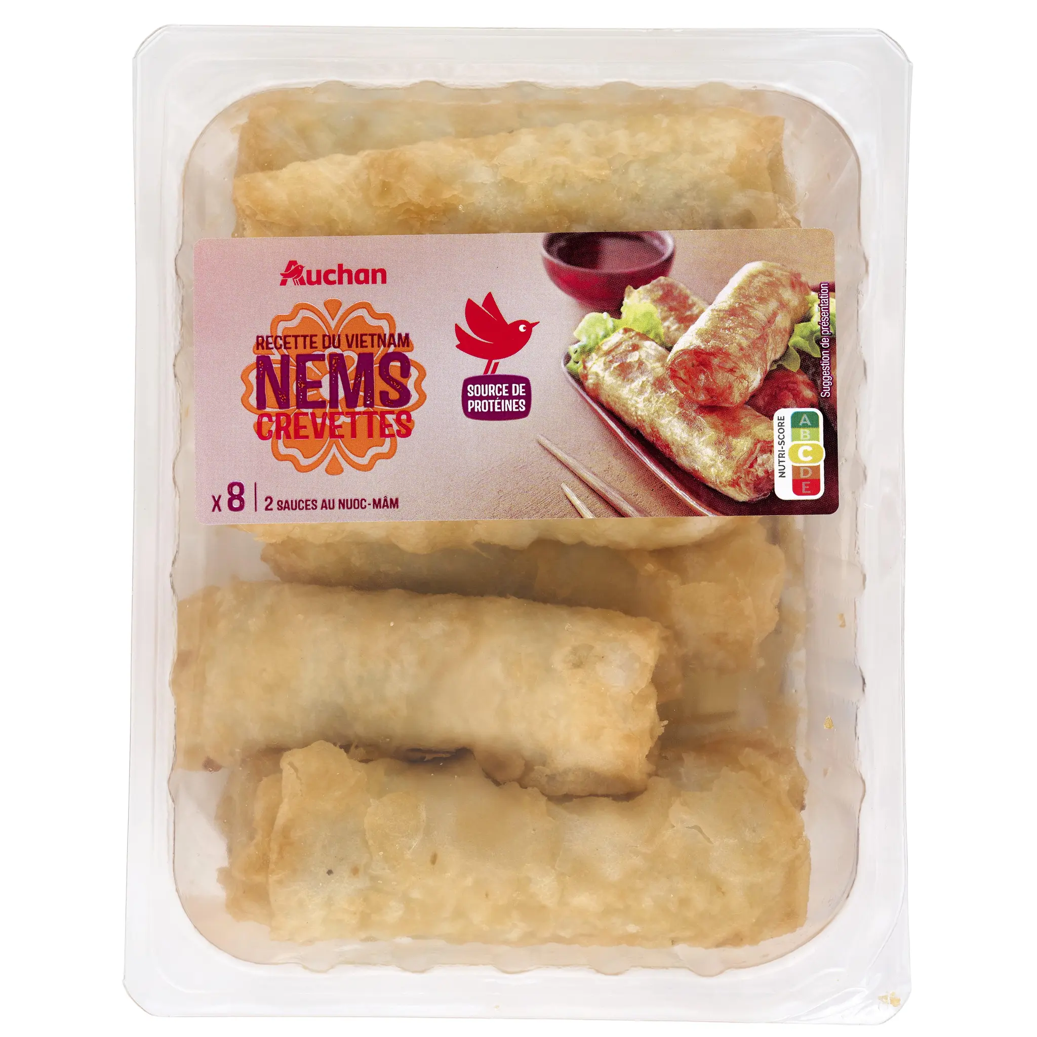 AUCHAN Nems aux crevettes avec 2 sauces nuoc mâm