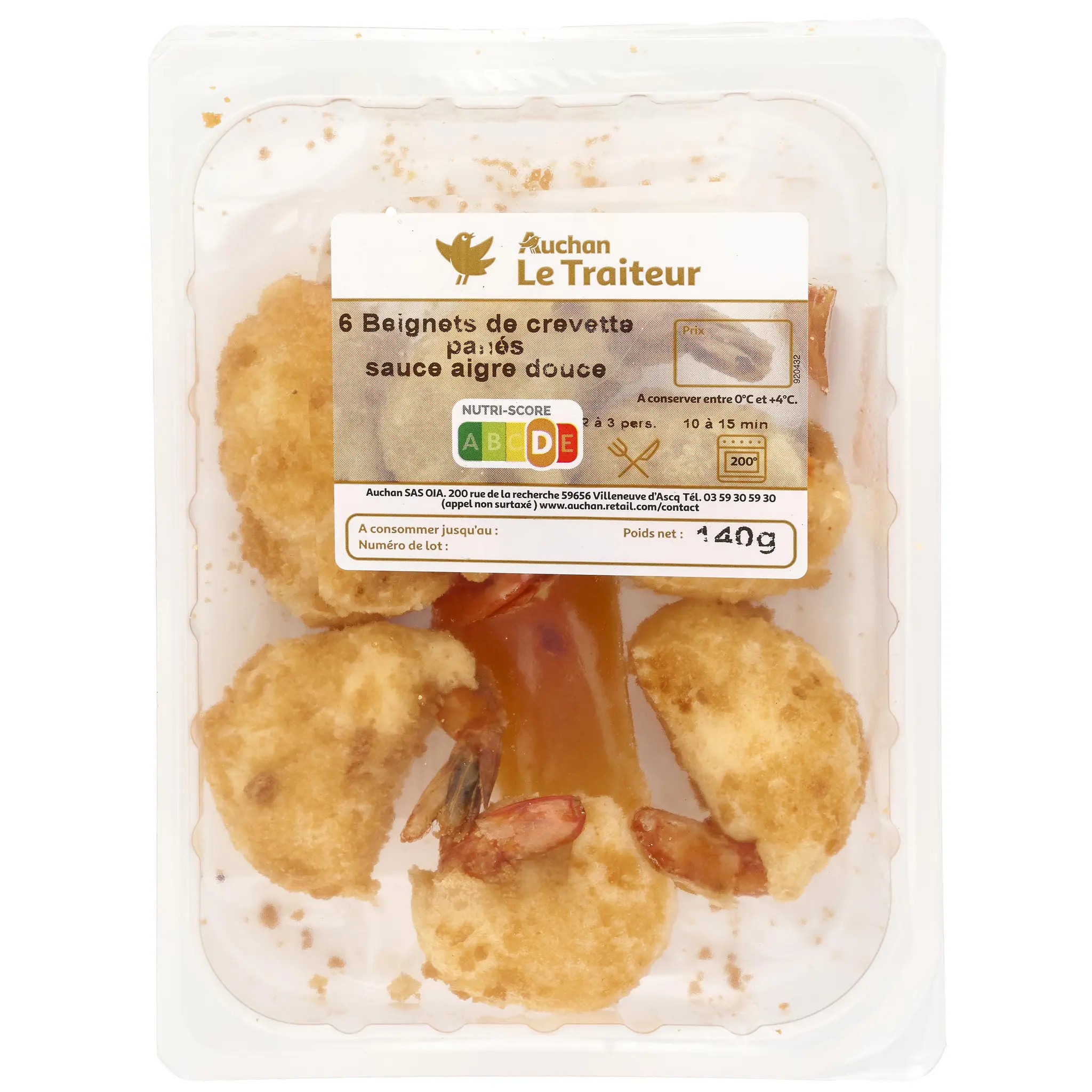 AUCHAN LE TRAITEUR Beignets de crevette pané sauce aigre douce