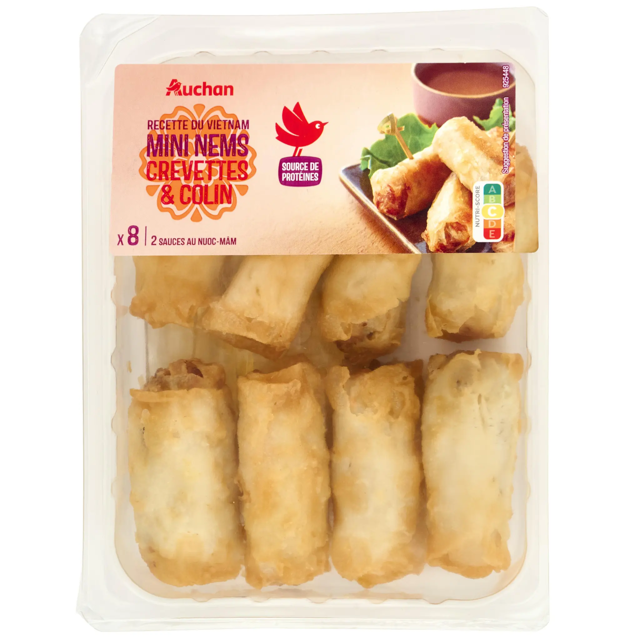 AUCHAN Mini nems crevettes et colin avec 2 sauces nuoc mâm