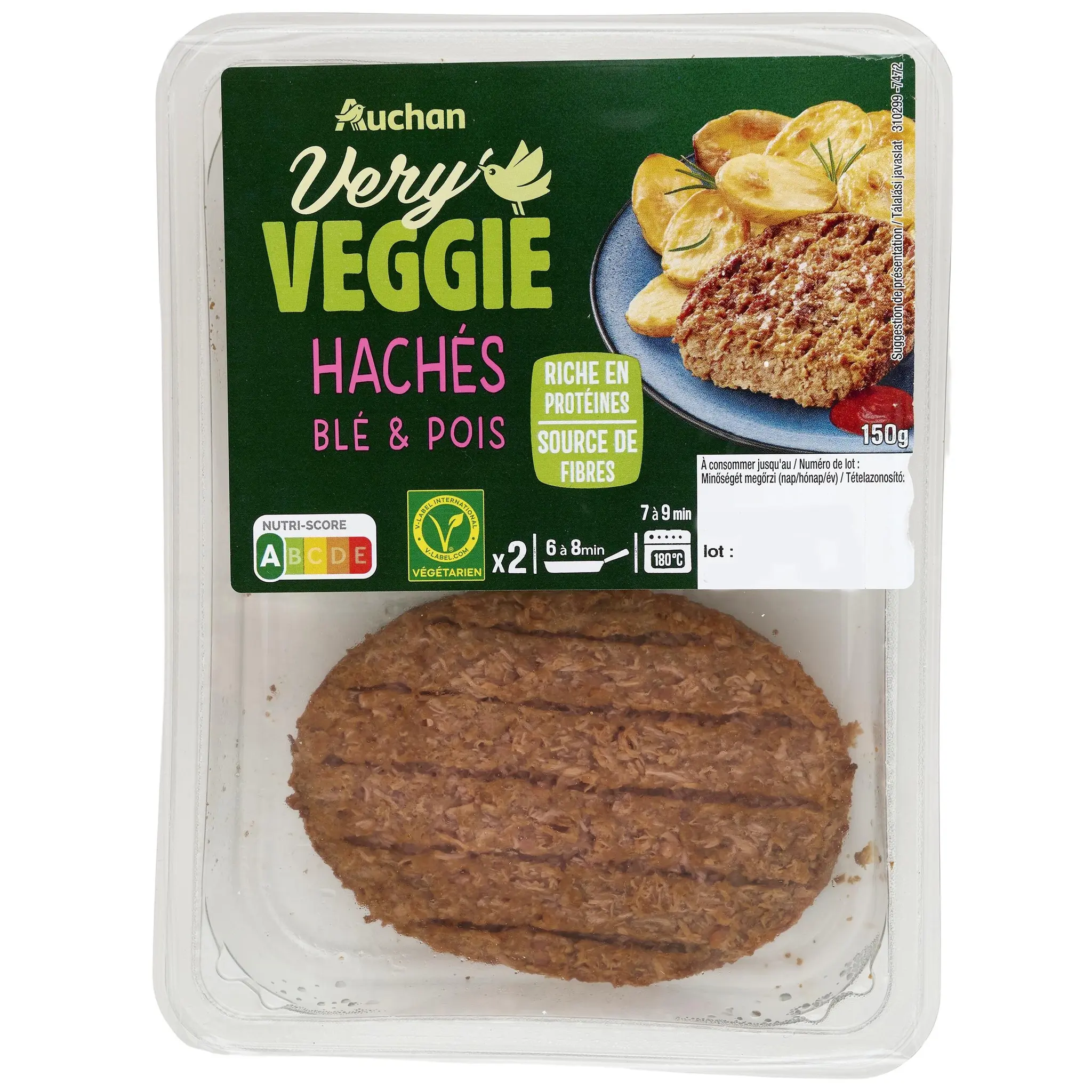 AUCHAN VERY VEGGIE Hachés blé et pois