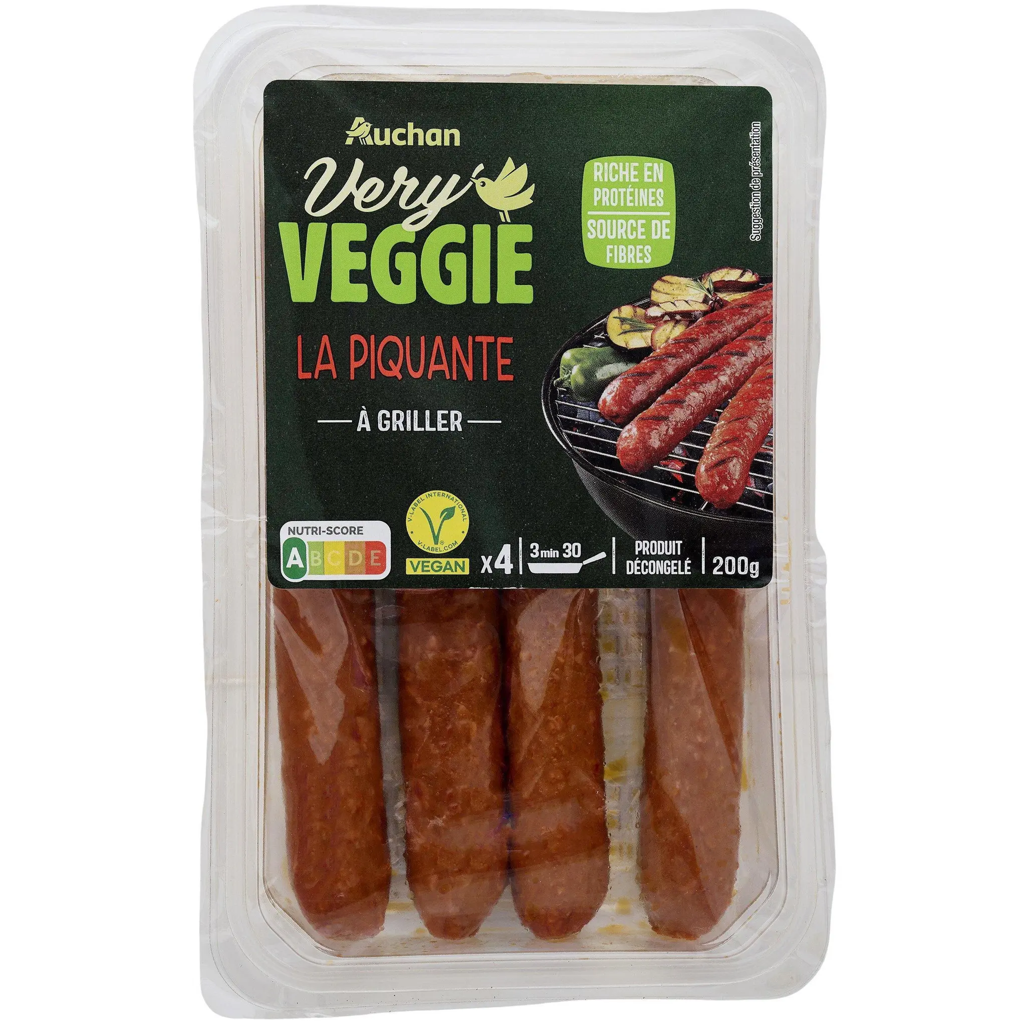 AUCHAN VERY VEGGIE Saucisse végétale piquante
