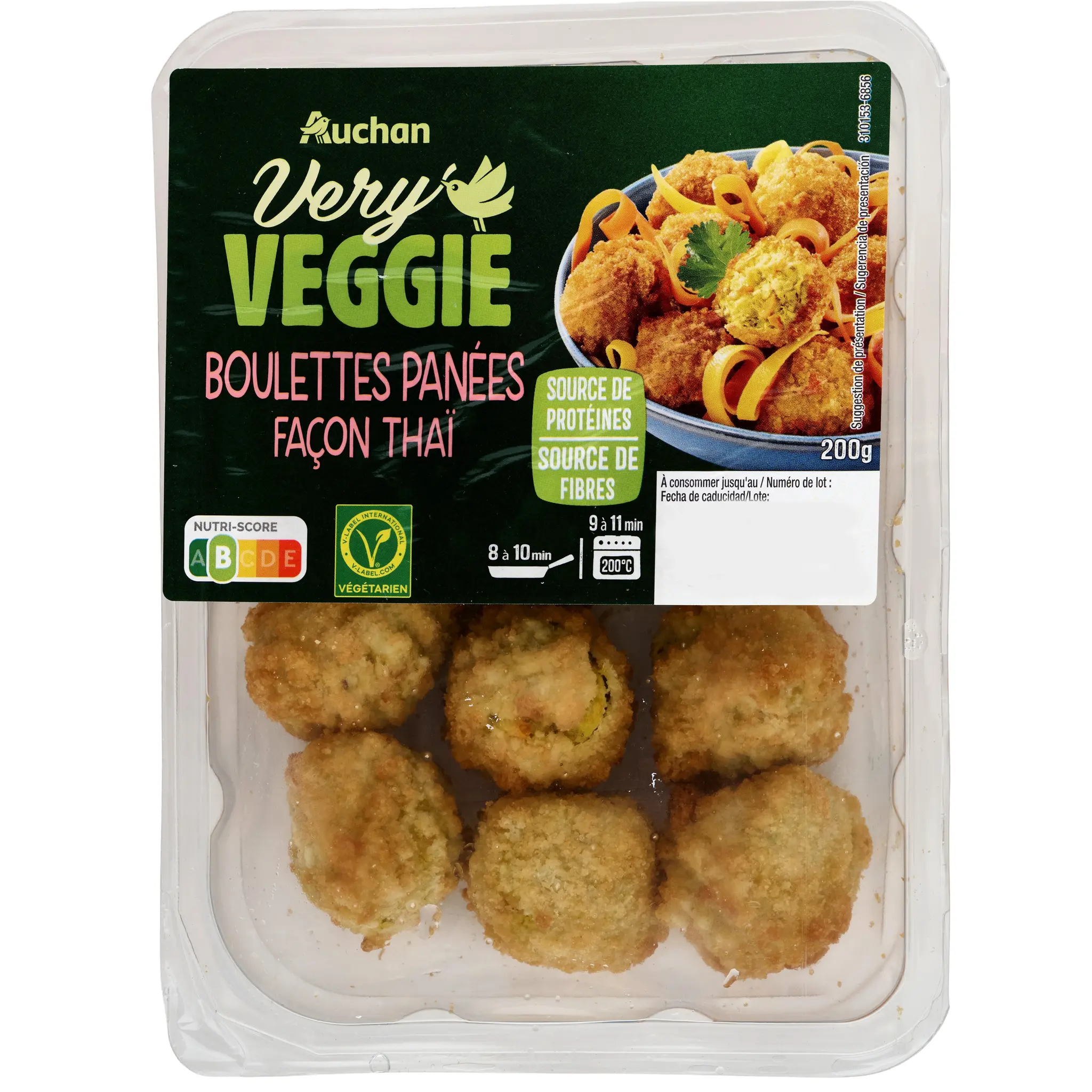 AUCHAN VERY VEGGIE Boulettes végétariennes panées façon thaï