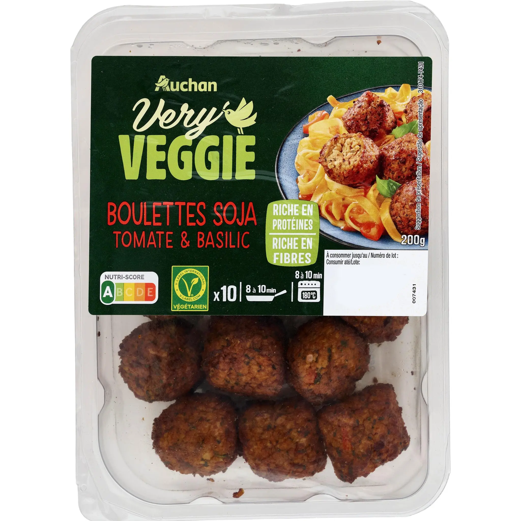 AUCHAN VERY VEGGIE Boulettes végétales au soja tomate et basilic