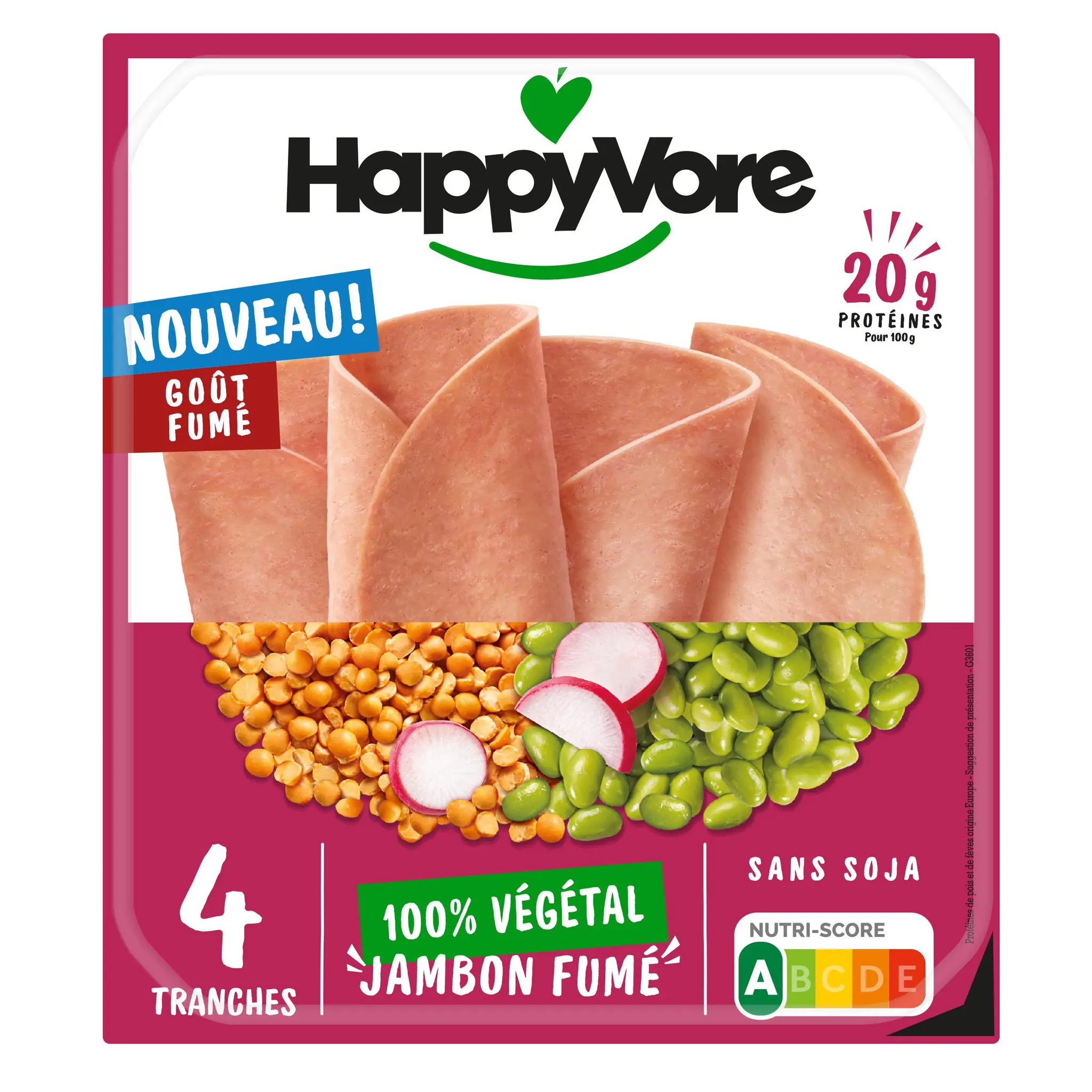 HAPPYVORE Jambon goût fumé 100% végétal