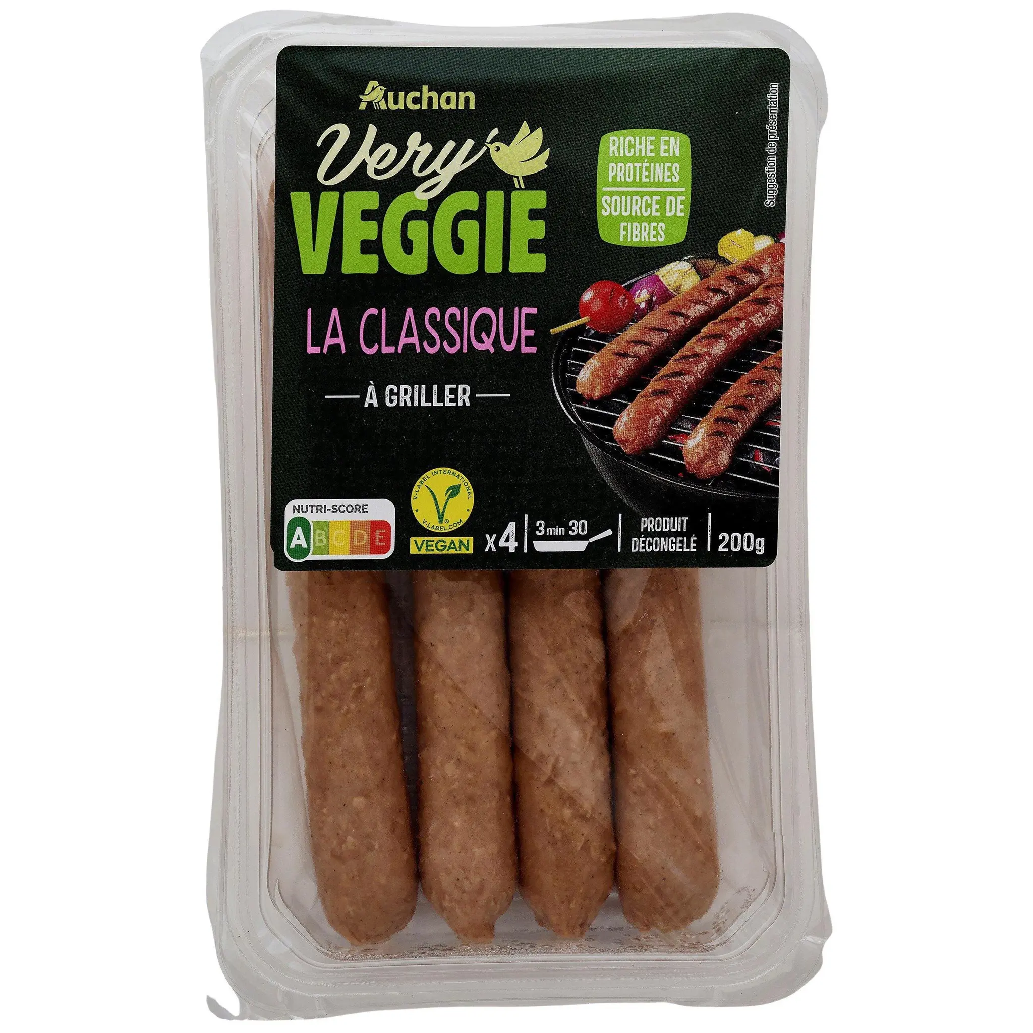 AUCHAN VERY VEGGIE La classique à griller Spécialité végétale à base de protéines de blé et de pois