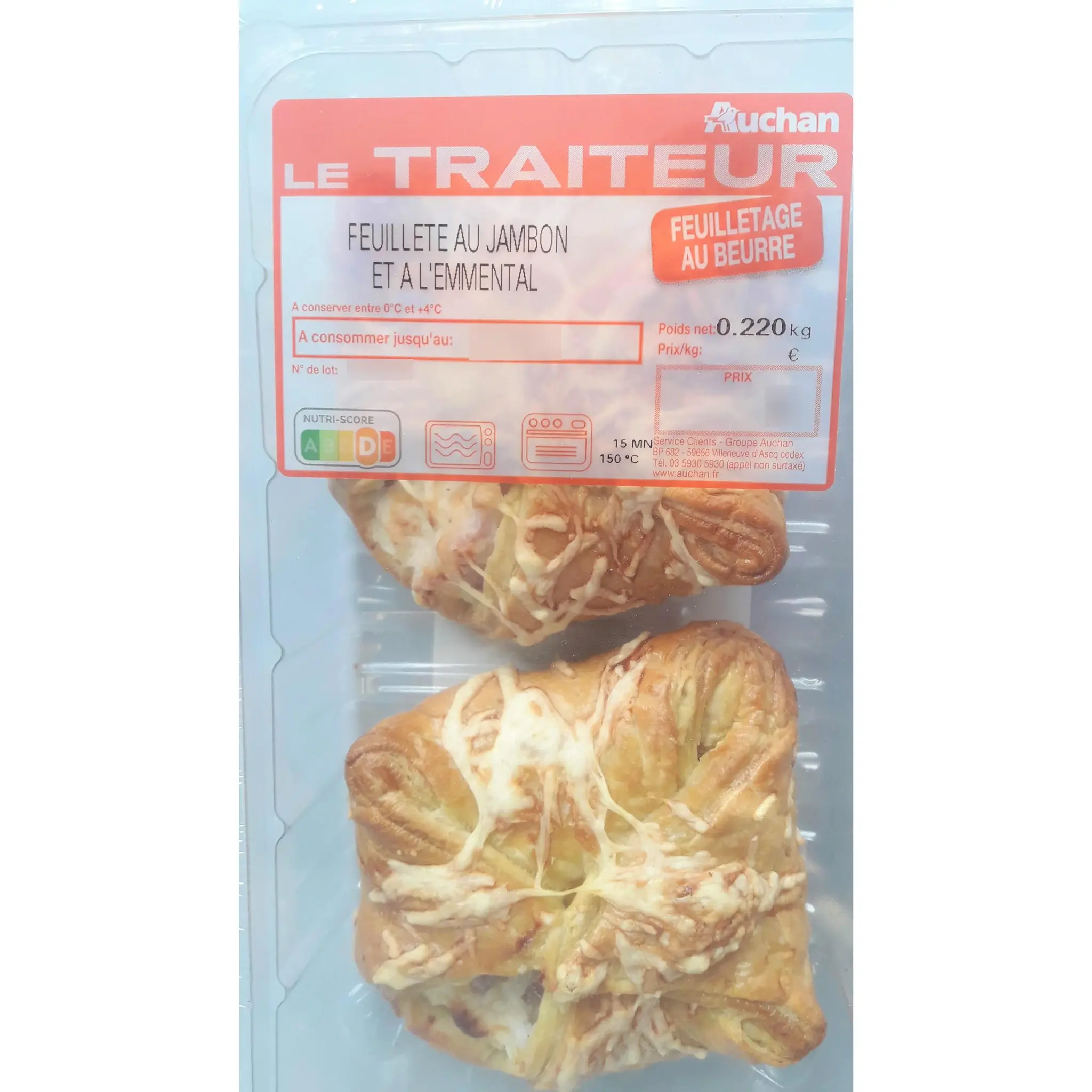 AUCHAN LE TRAITEUR Feuilleté au jambon et à l'emmental
