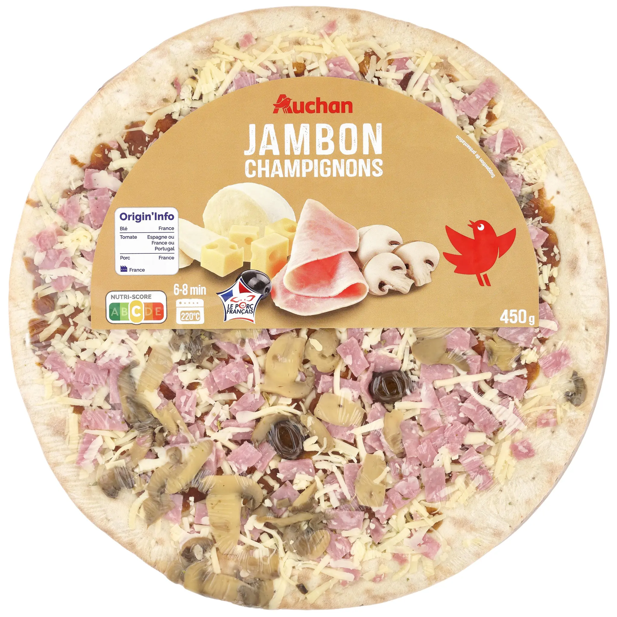 AUCHAN Pizza reine au jambon et aux champignons