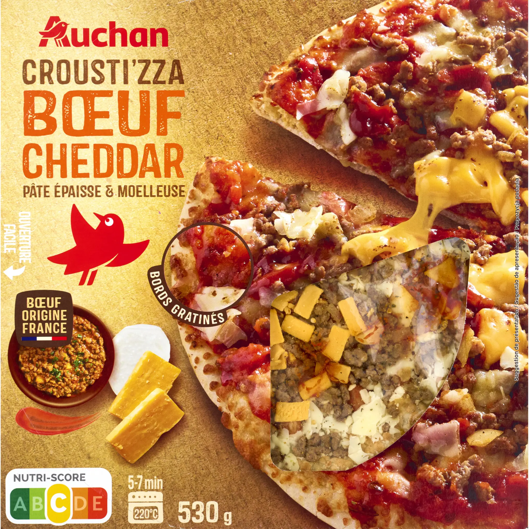 AUCHAN Crousti'zza pizza boeuf cheddar