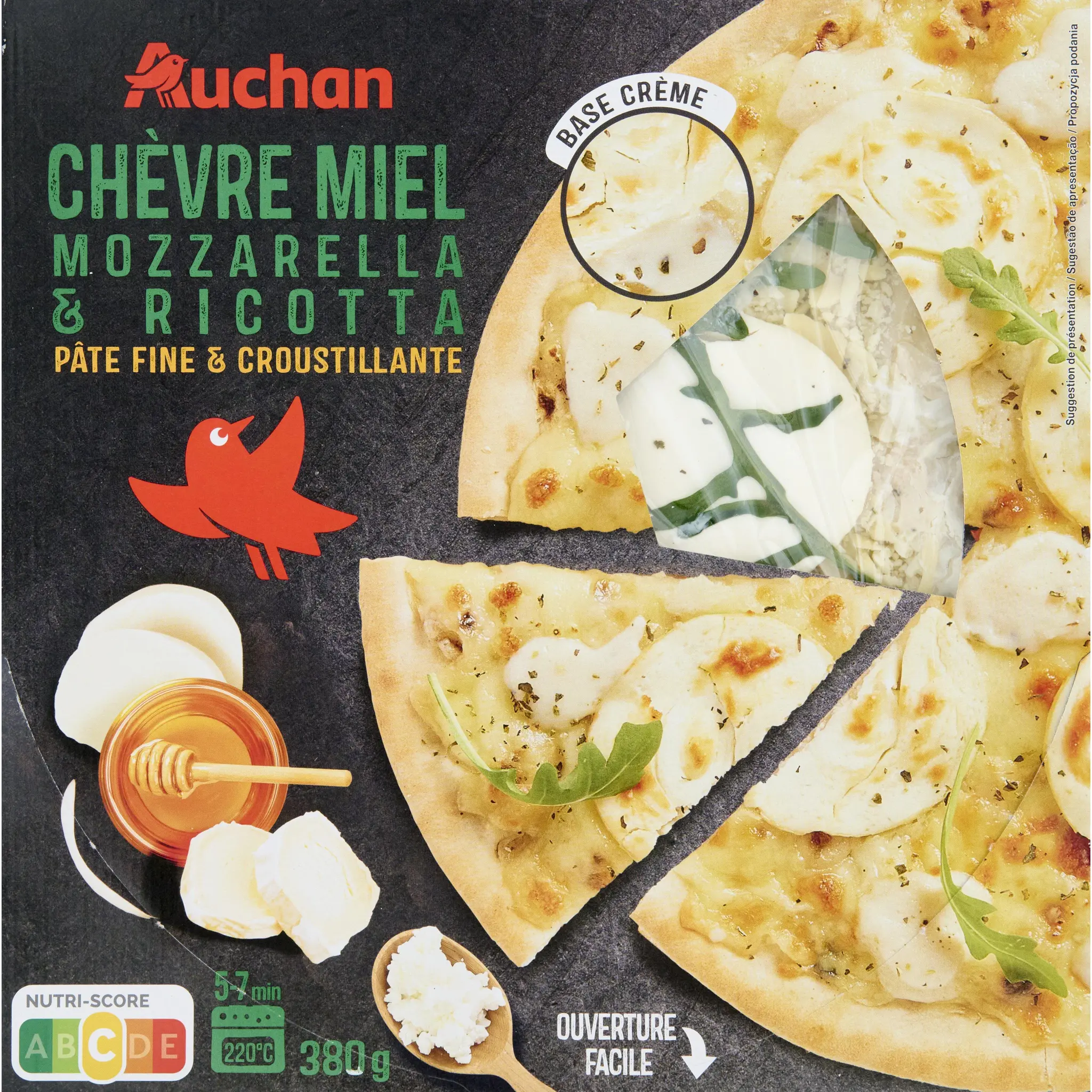 AUCHAN Pizza chèvre miel mozzarella et ricotta
