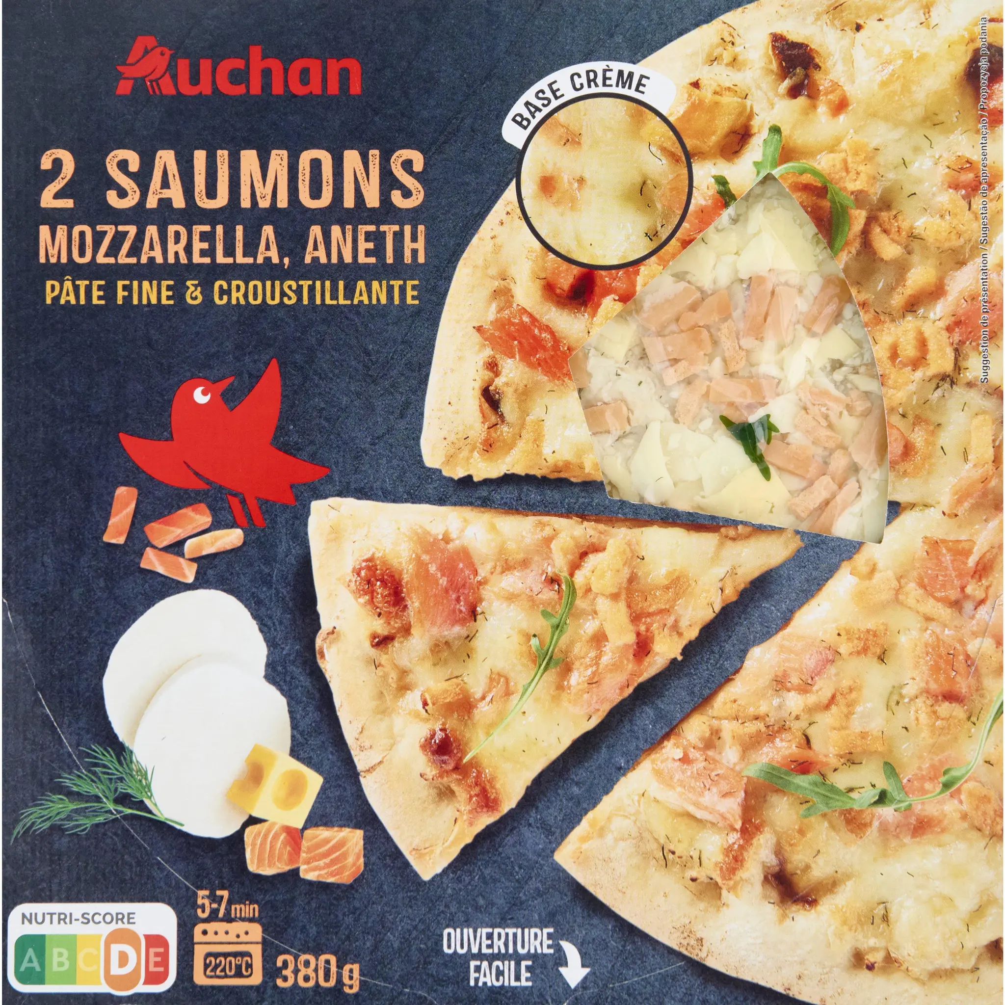 AUCHAN Pizza 2 saumons mozzarella aneth