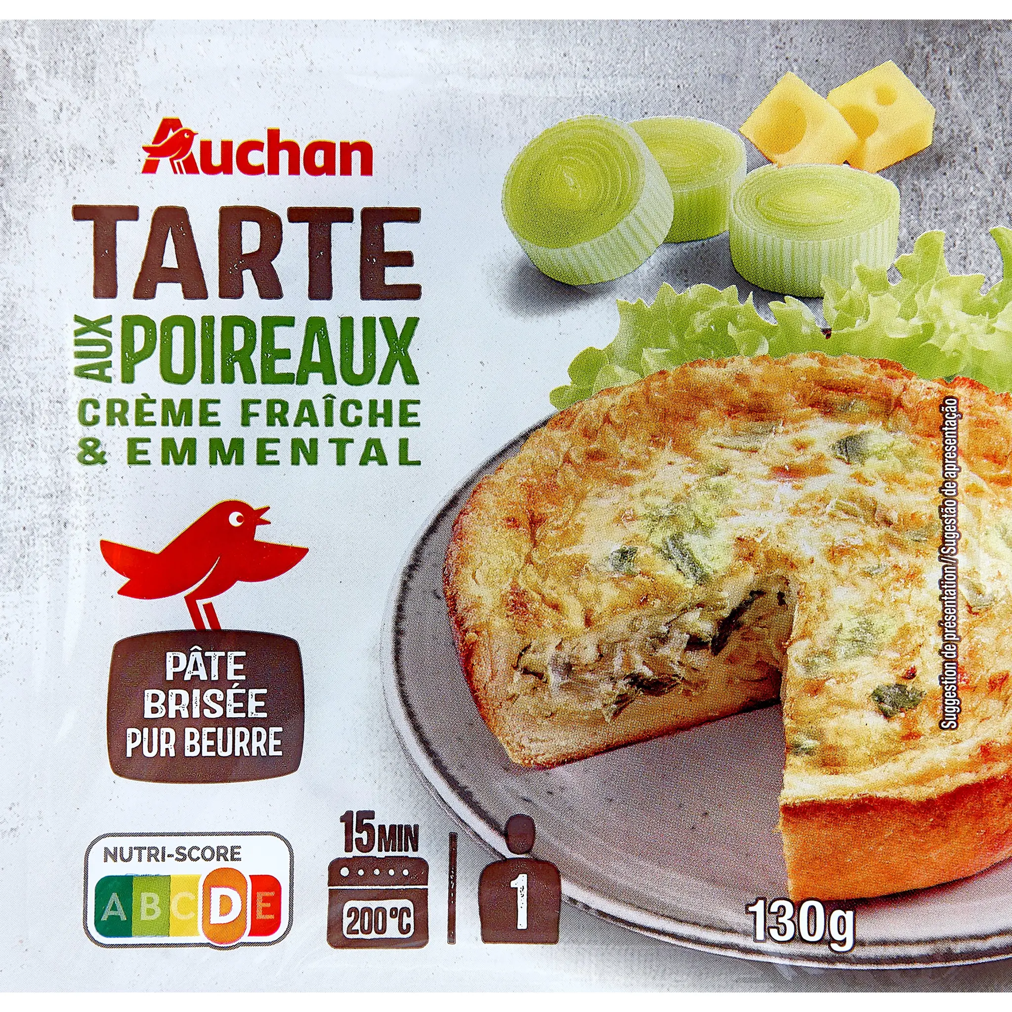 AUCHAN Tarte aux poireaux crème fraîche et emmental